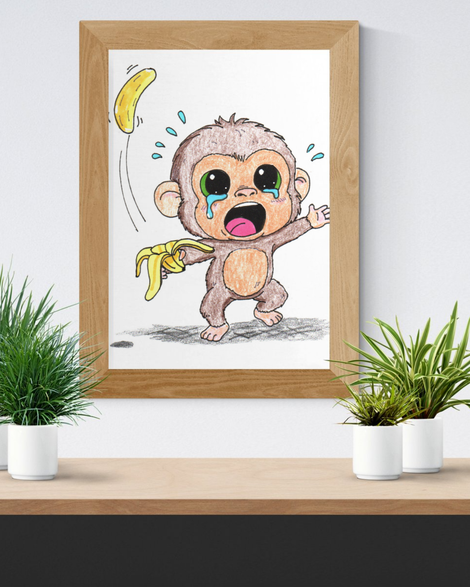 Lost Banana Monkey Print | Cute Sad Monkey Wall Art | Lost & Found Critter Illustration