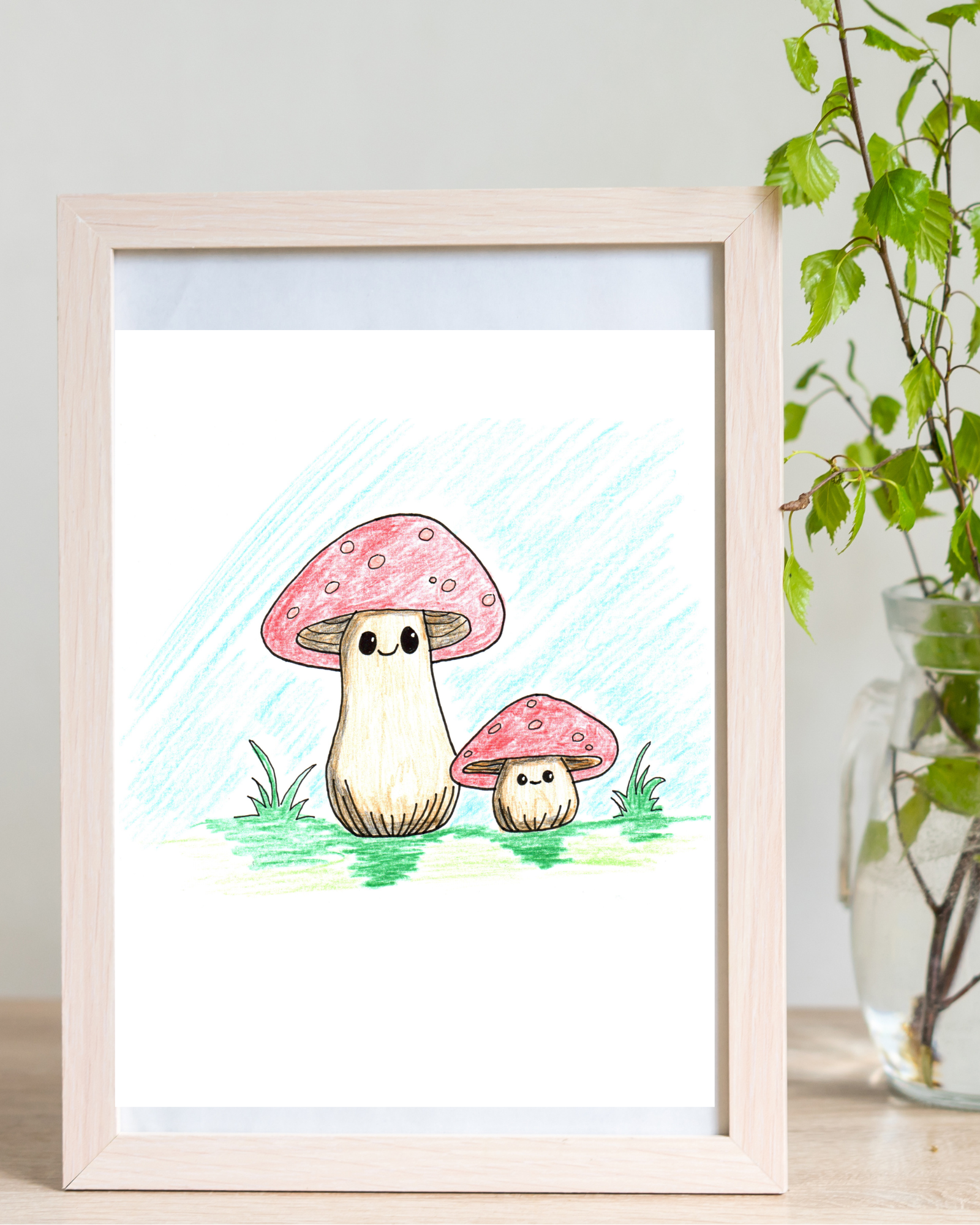 Cute Smiling Mushroom Print | Hand Drawn Fairy Art | 8 X 10