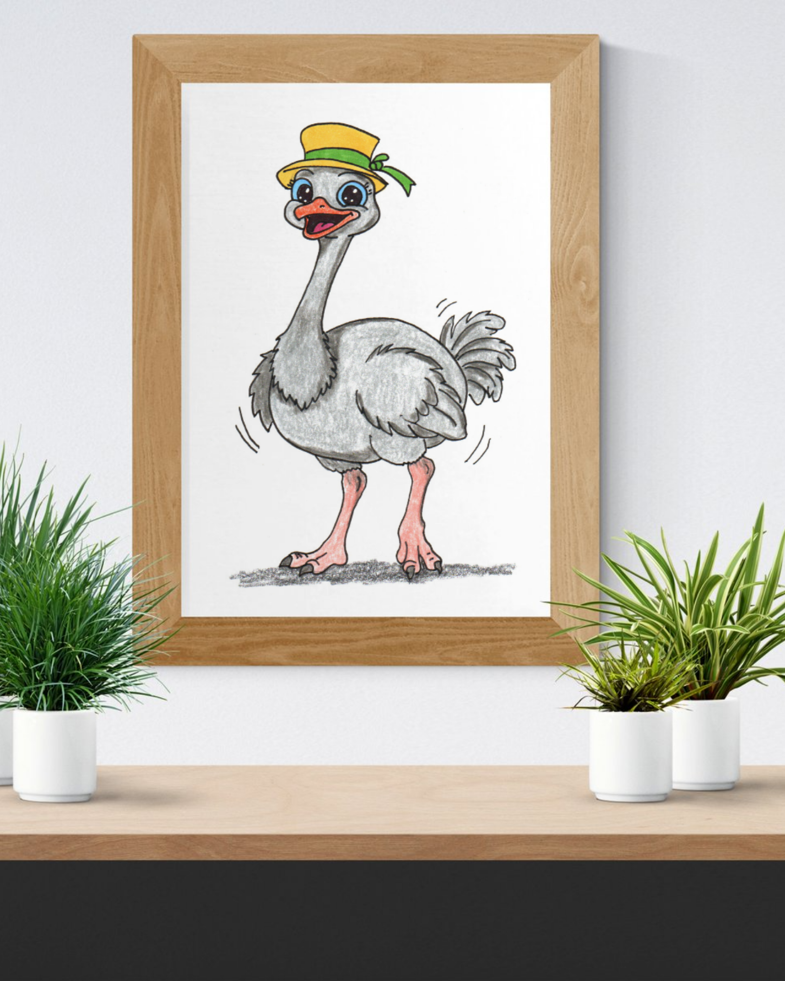 Found Her Hat Ostrich Print | Happy Ostrich Wall Art | Hand Drawn Bird Illustration