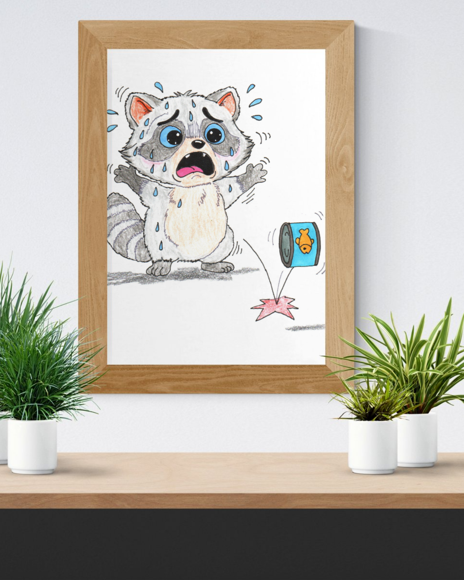 Lost Tuna Can Raccoon Print | Hand Drawn Raccoon Wall Art | Lost and Found Critter