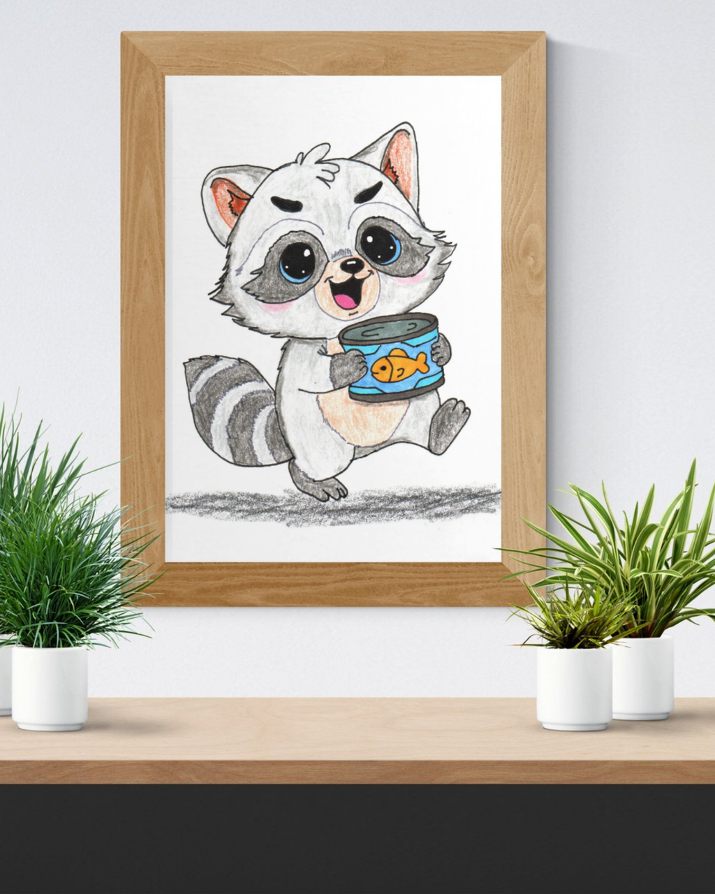 Happy Raccoon Print | Found Treasure Raccoon Wall Art | Hand Drawn Woodland Animal