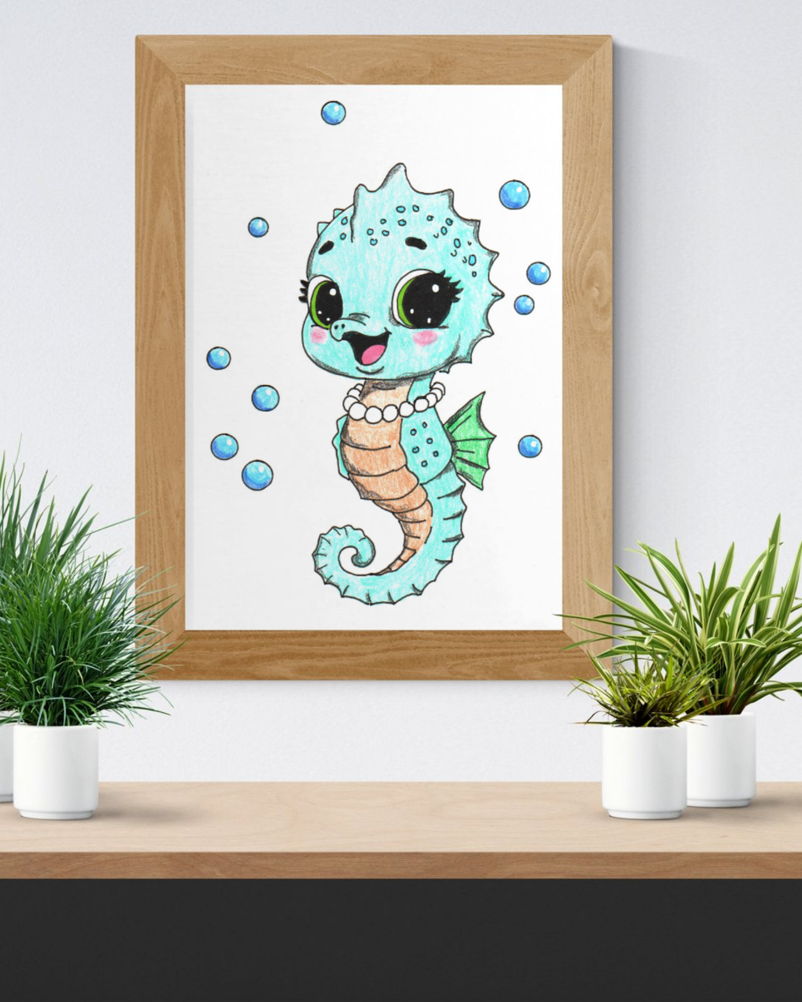 She Found Every Pearl! Seahorse Art Print | Hand-Drawn Seahorse Gift