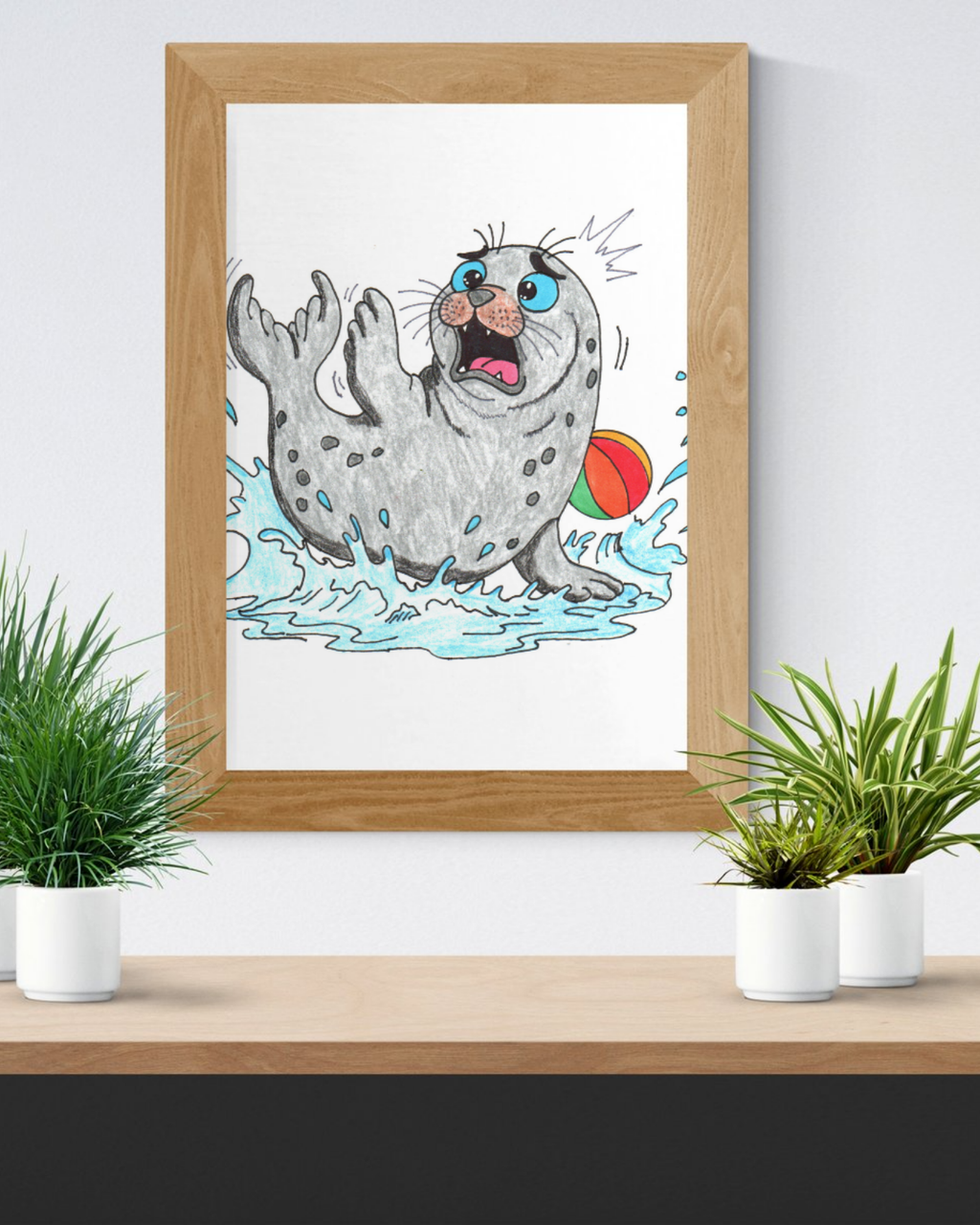 Seal Lost Her Beach Ball Print | Hand Drawn Ocean Animal Wall Art | Lost & Found Critter Illustration