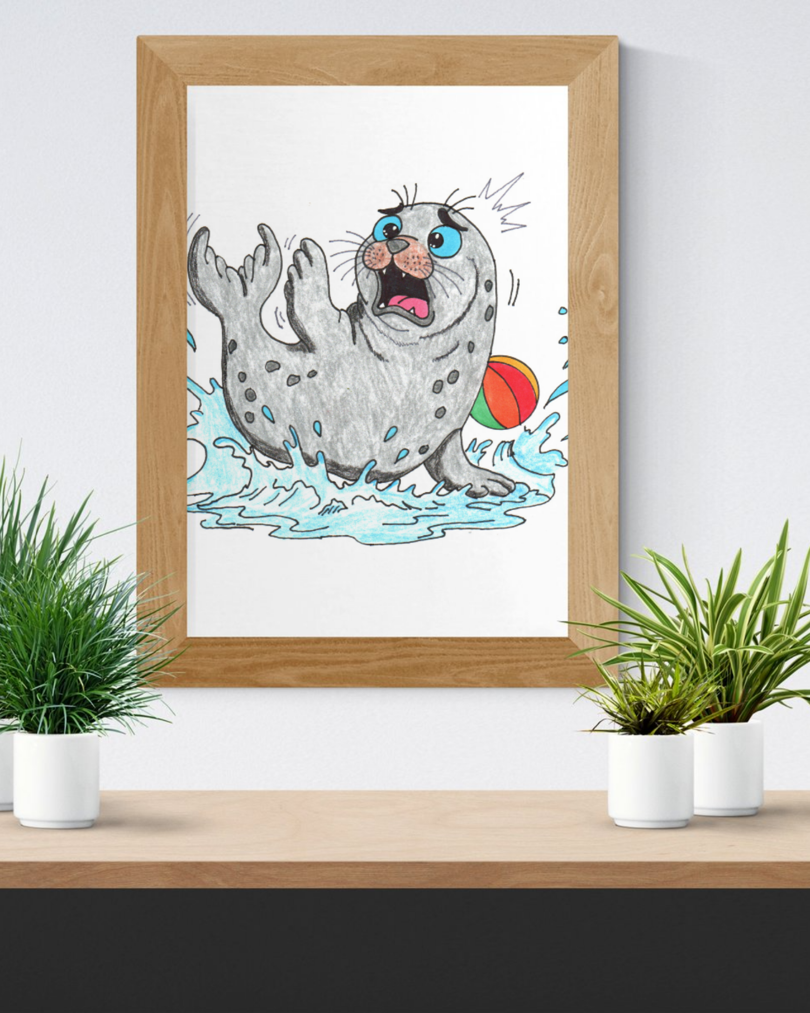 Seal Lost Her Beach Ball Print | Hand Drawn Ocean Animal Wall Art | Lost & Found Critter Illustration