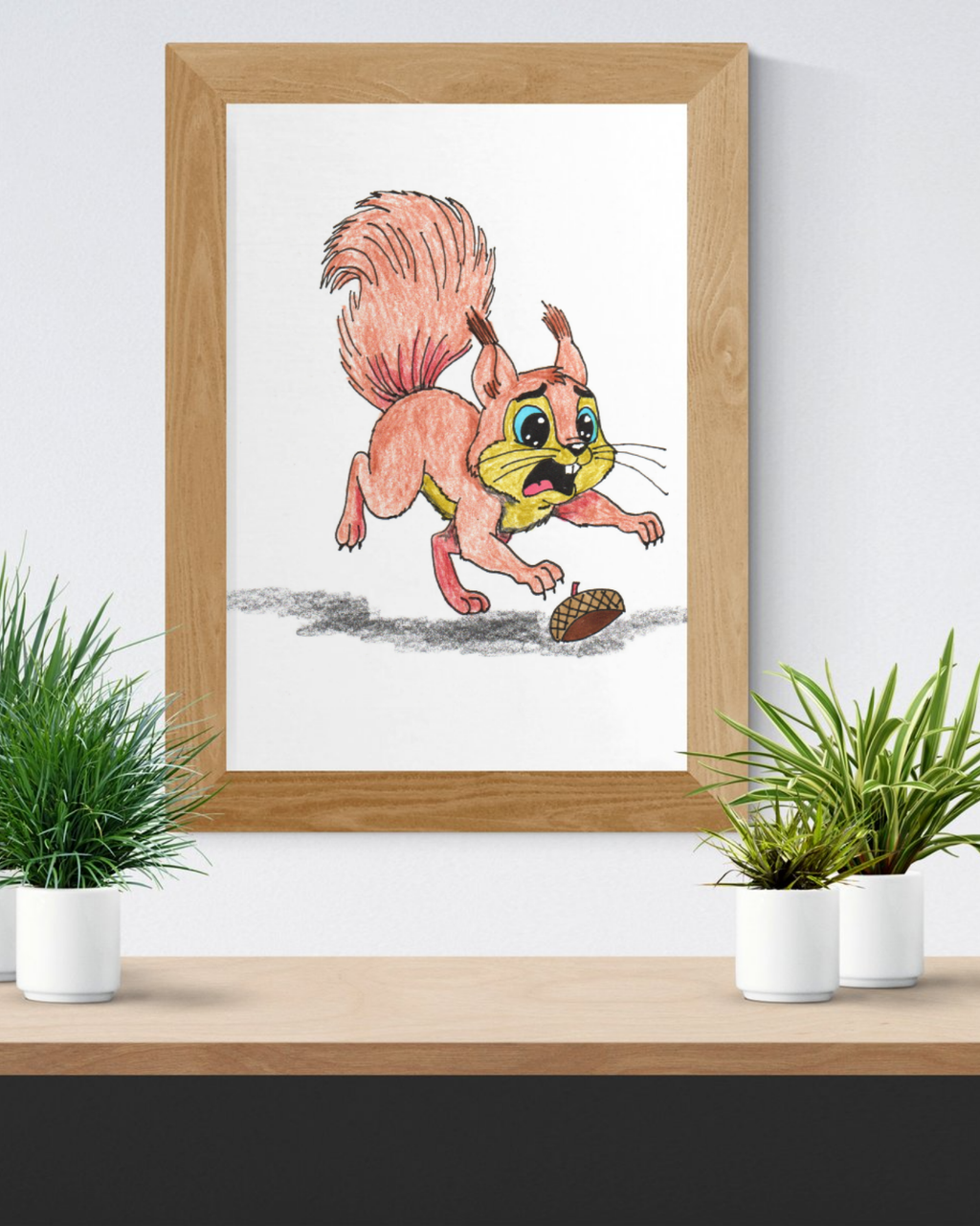 Squirrel Lost Her Acorn Art Print | Cute Woodland Animal Wall Decor