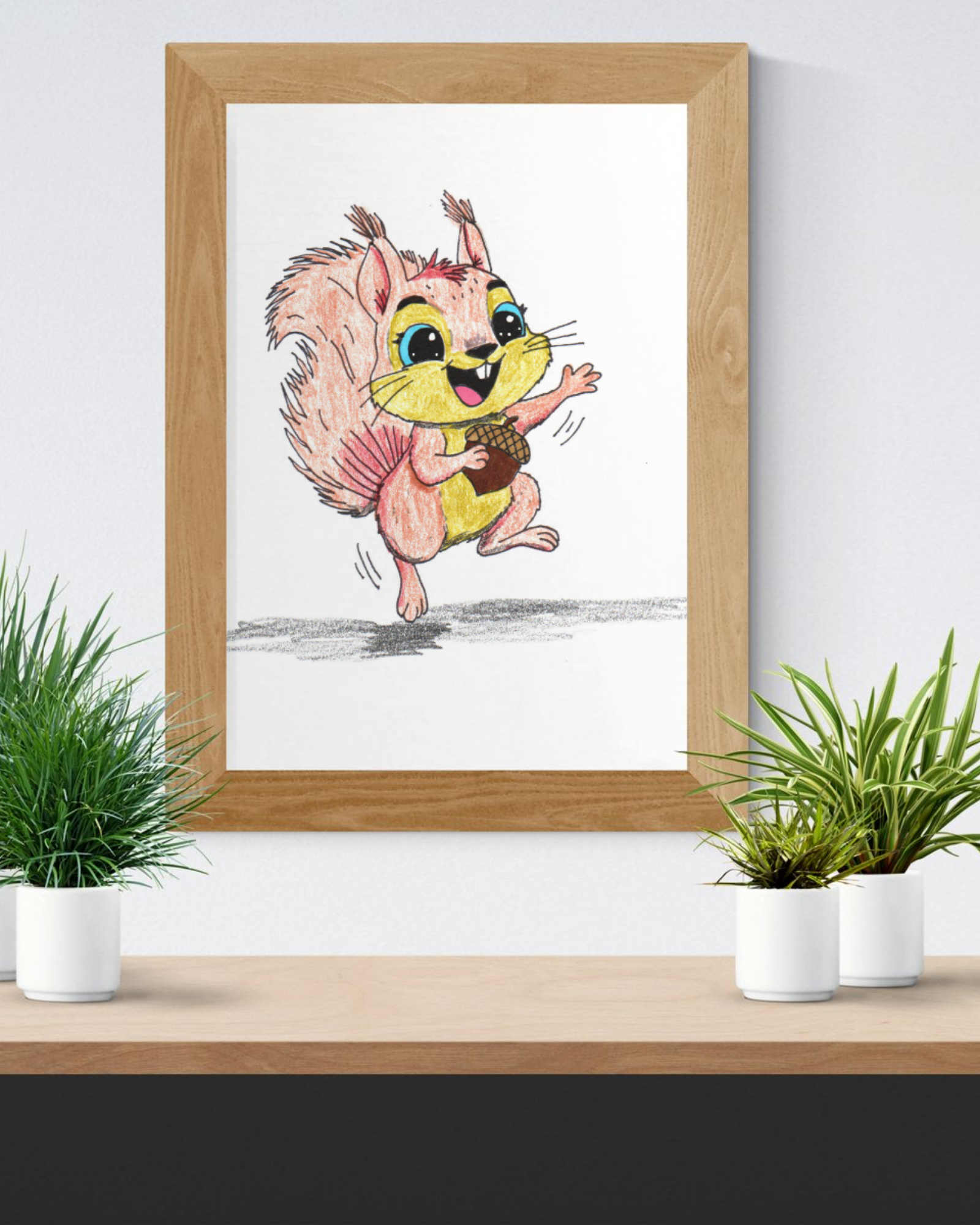 Lost & Found Squirrel Print | She Found a Nut Woodland Animal Wall Art | Hand Drawn Critter Decor