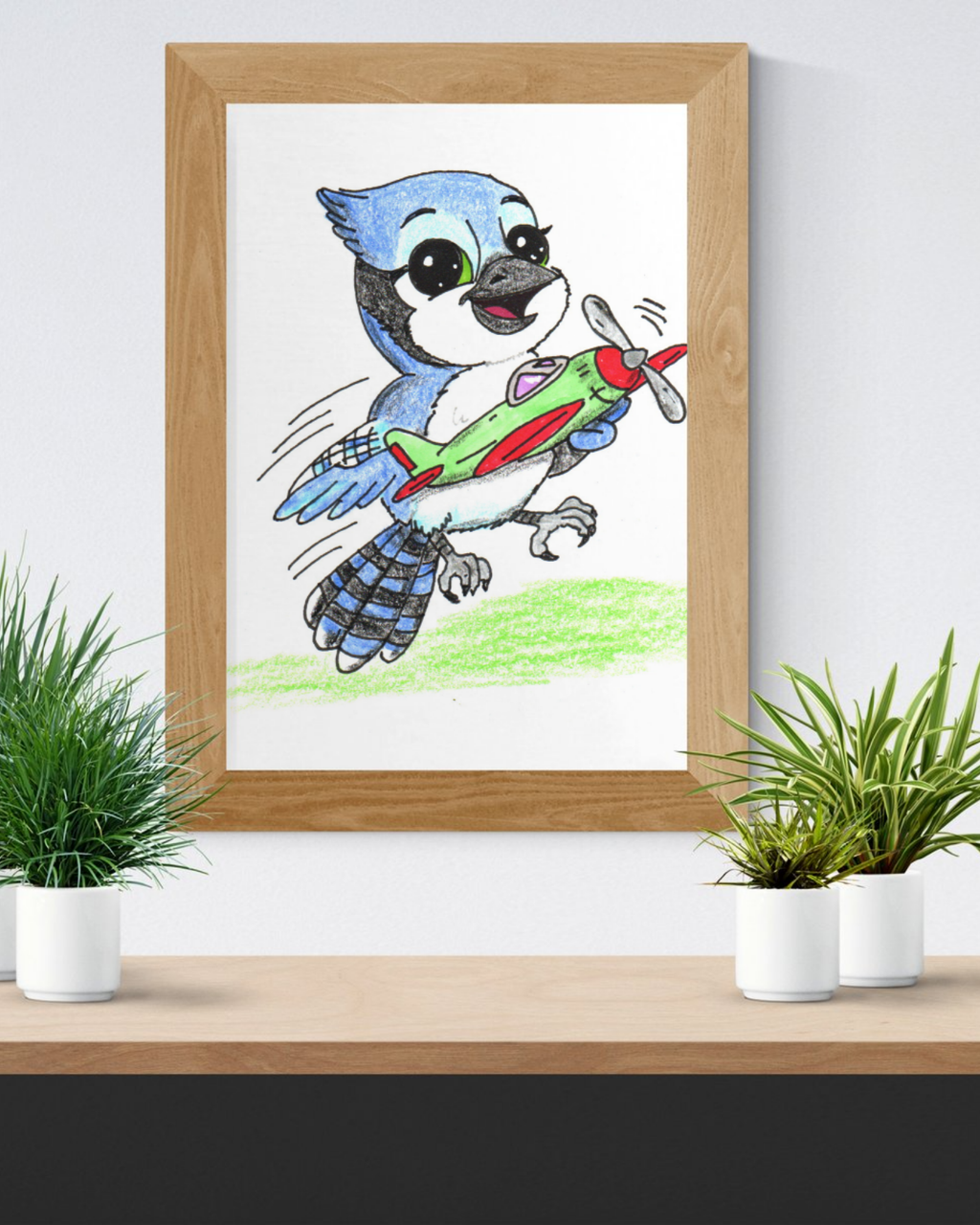 Blue Jay Found a New Airplane | Lost & Found Critters | Hand Drawn Blue Jay Art Print