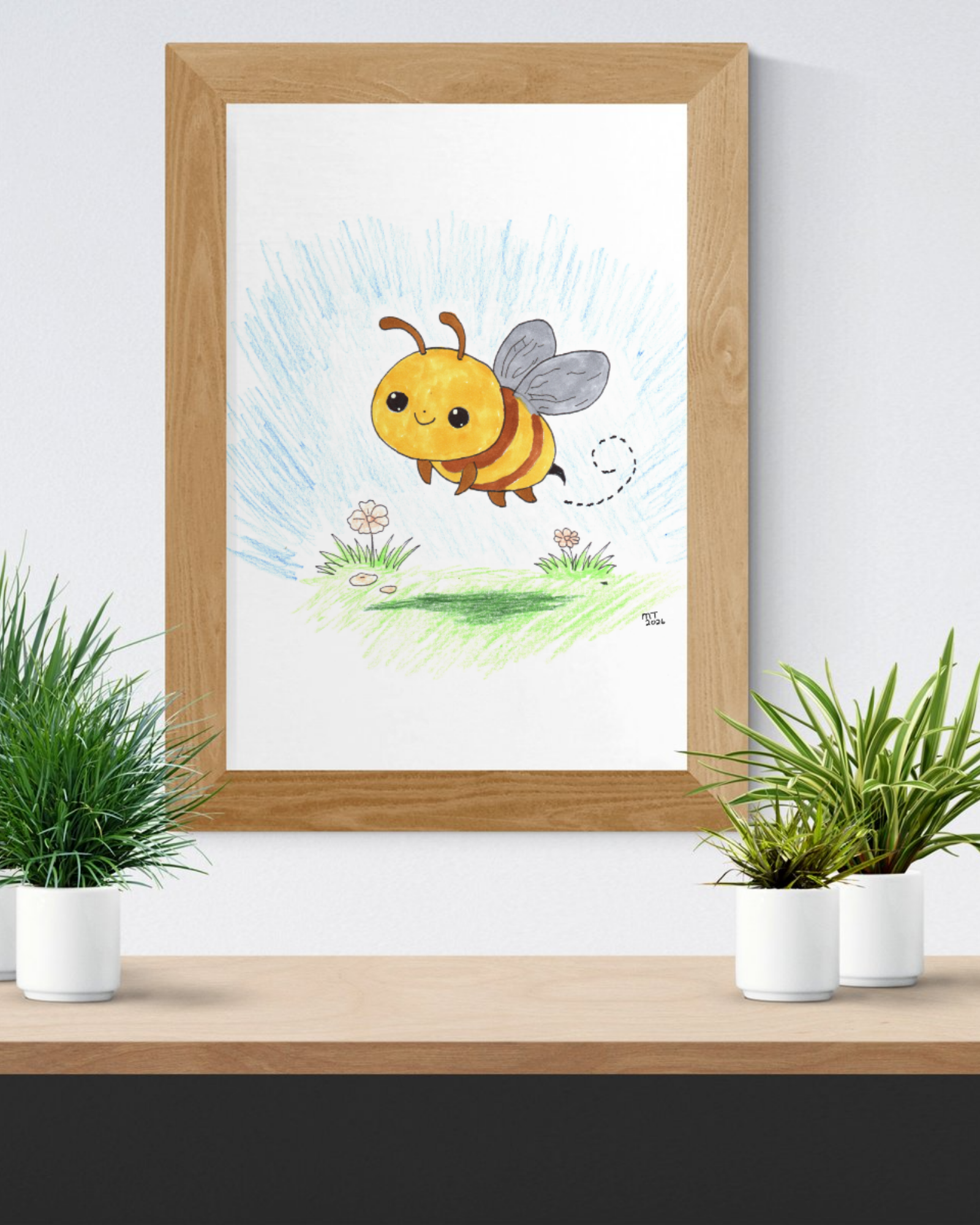 Sunny the Bee Wall Art | Cute Bee Nursery Print | Hand Drawn Bumblebee Art