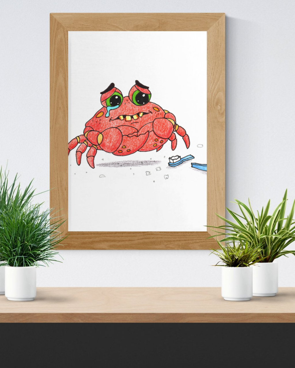 Sad Crab Lost His Toothbrush | Brave Little Critters Wall Art