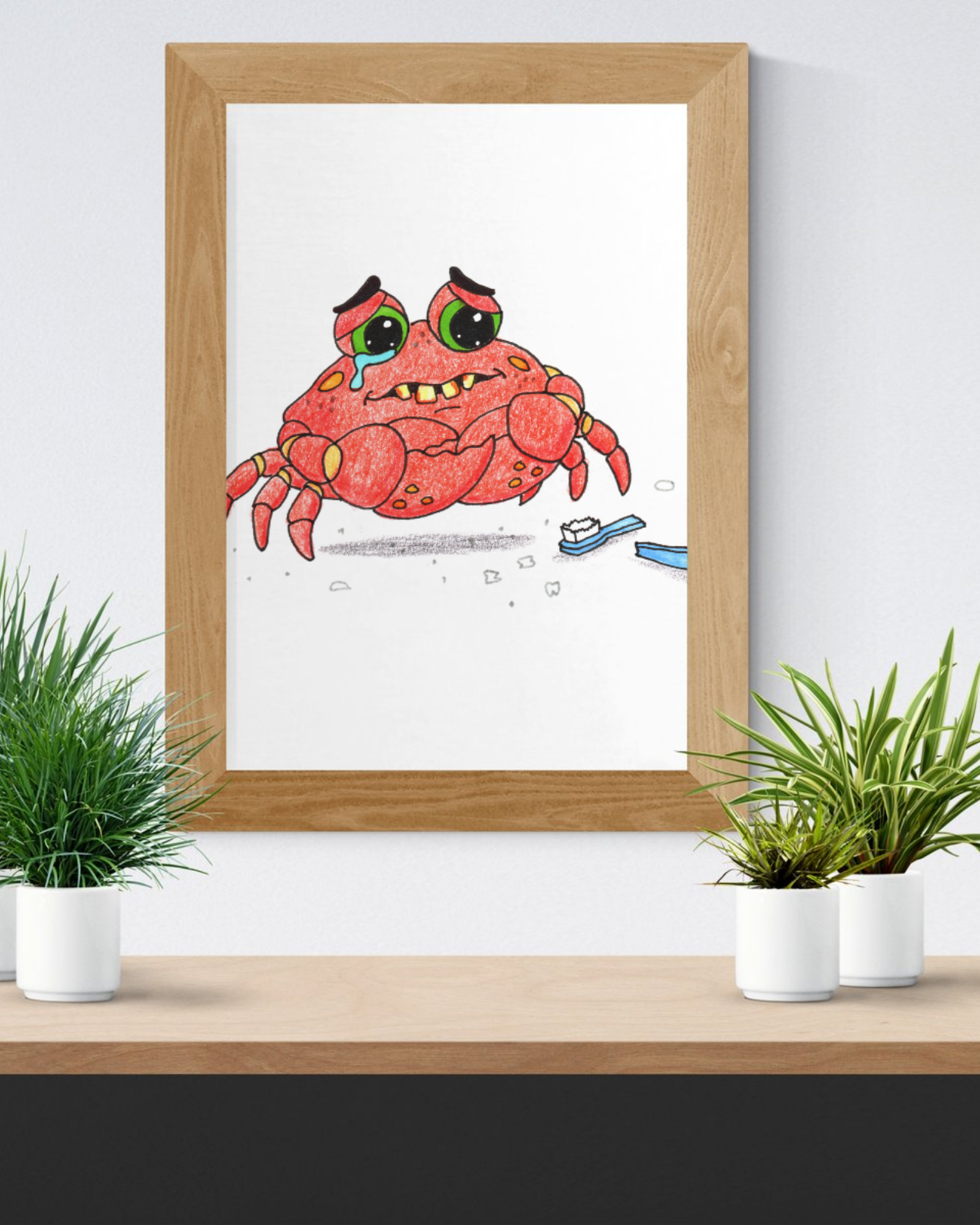 Sad Crab Lost His Toothbrush | Brave Little Critters Wall Art