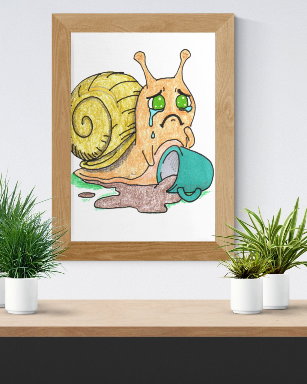 Sad Snail Spilled Her Coffee Wall Art Print | Hand Drawn Snail Print