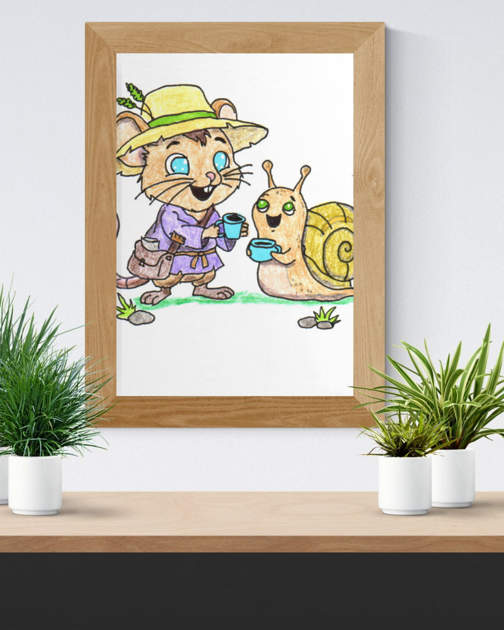 Mouse Brings Snail Coffee Printable Wall Art | Hand Drawn Friendship Print