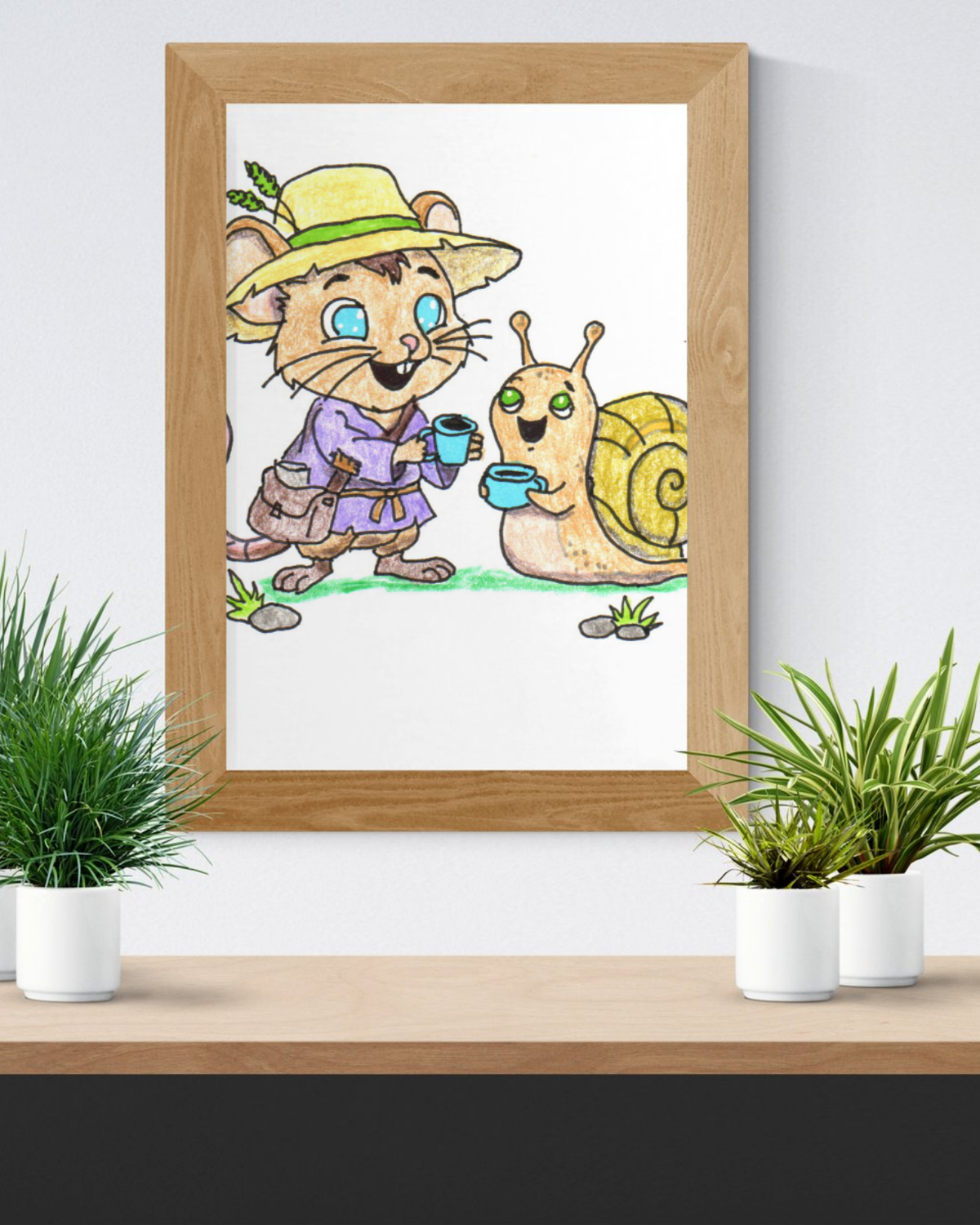 Mouse Brings Snail Coffee Printable Wall Art | Hand Drawn Friendship Print