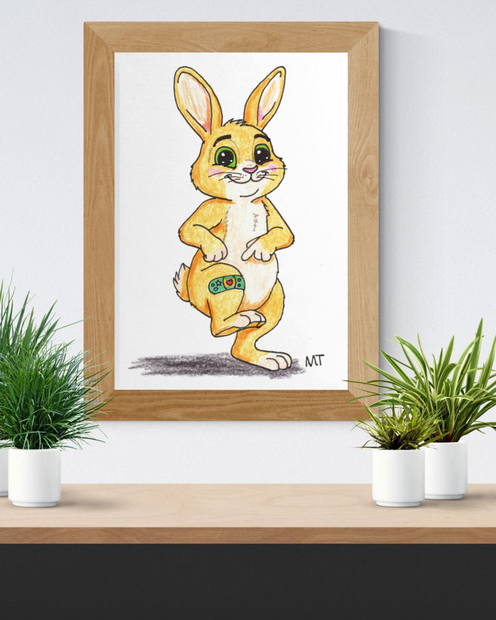 Brave Little Critters Hurt Bunny Print | Bunny with Bandage Wall Art |