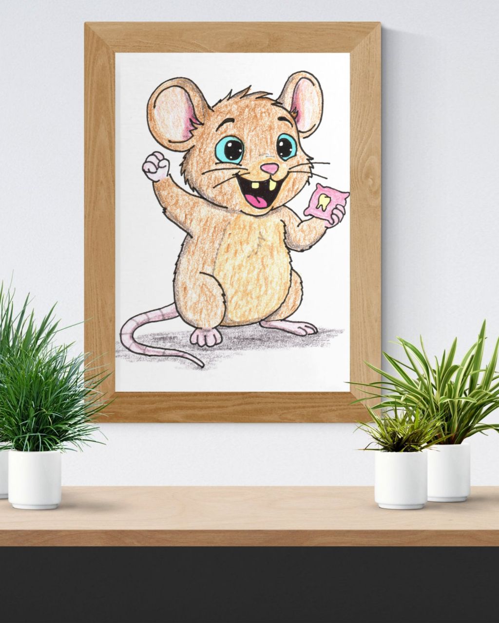 Mouse Celebrates His First Tooth | Hand Drawn Wall Art Print | Tooth Fairy Gift