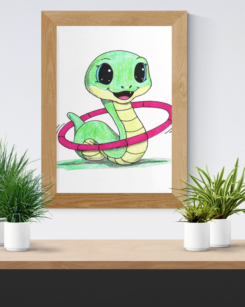 Snake Found Her Hula Hoop | Cute Snake Art Print | Hand Drawn Animal Wall Art |