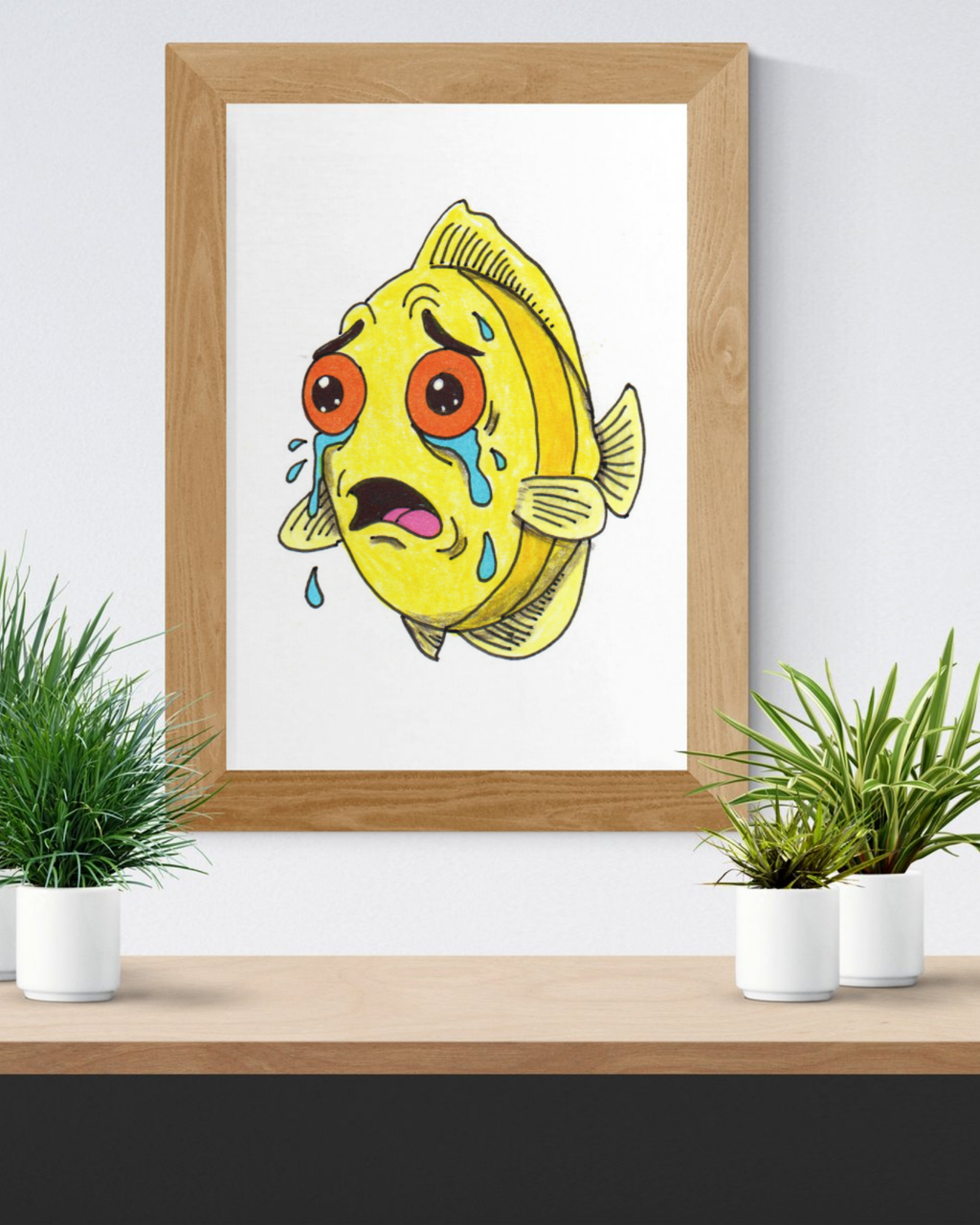 Sad Yellow Fish Lost Her Seaweed | Hand Drawn Lost & Found Critter Print | Printable Wall Art