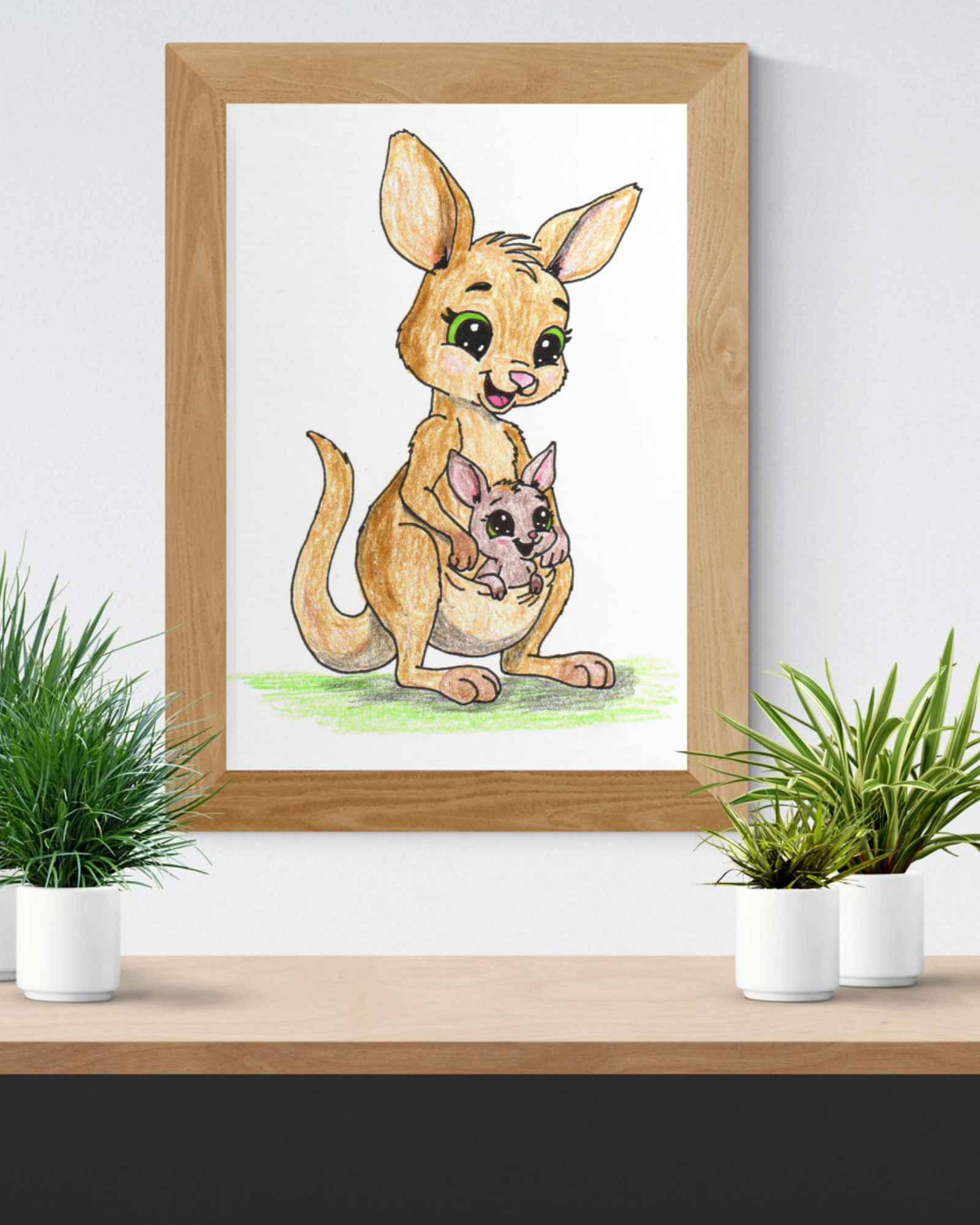 She Found Her Mom Kangaroo | Australian Nursery Wall Art Print | Hand Drawn Kangaroo Art