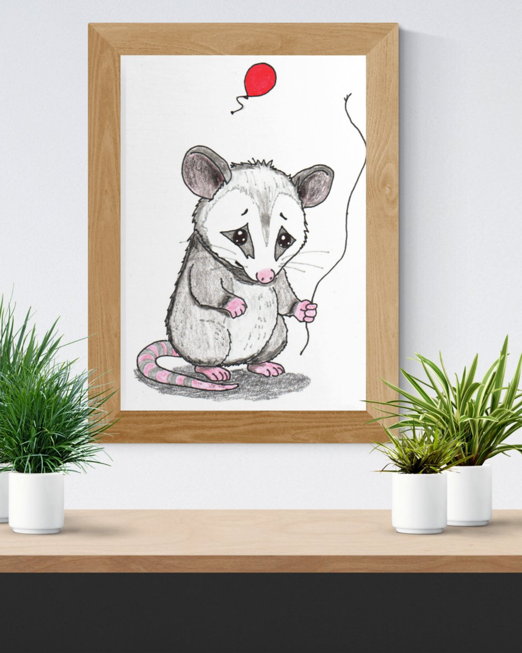 Opossum Lost Her Balloon Print | Hand Drawn Woodland Animal Wall Art