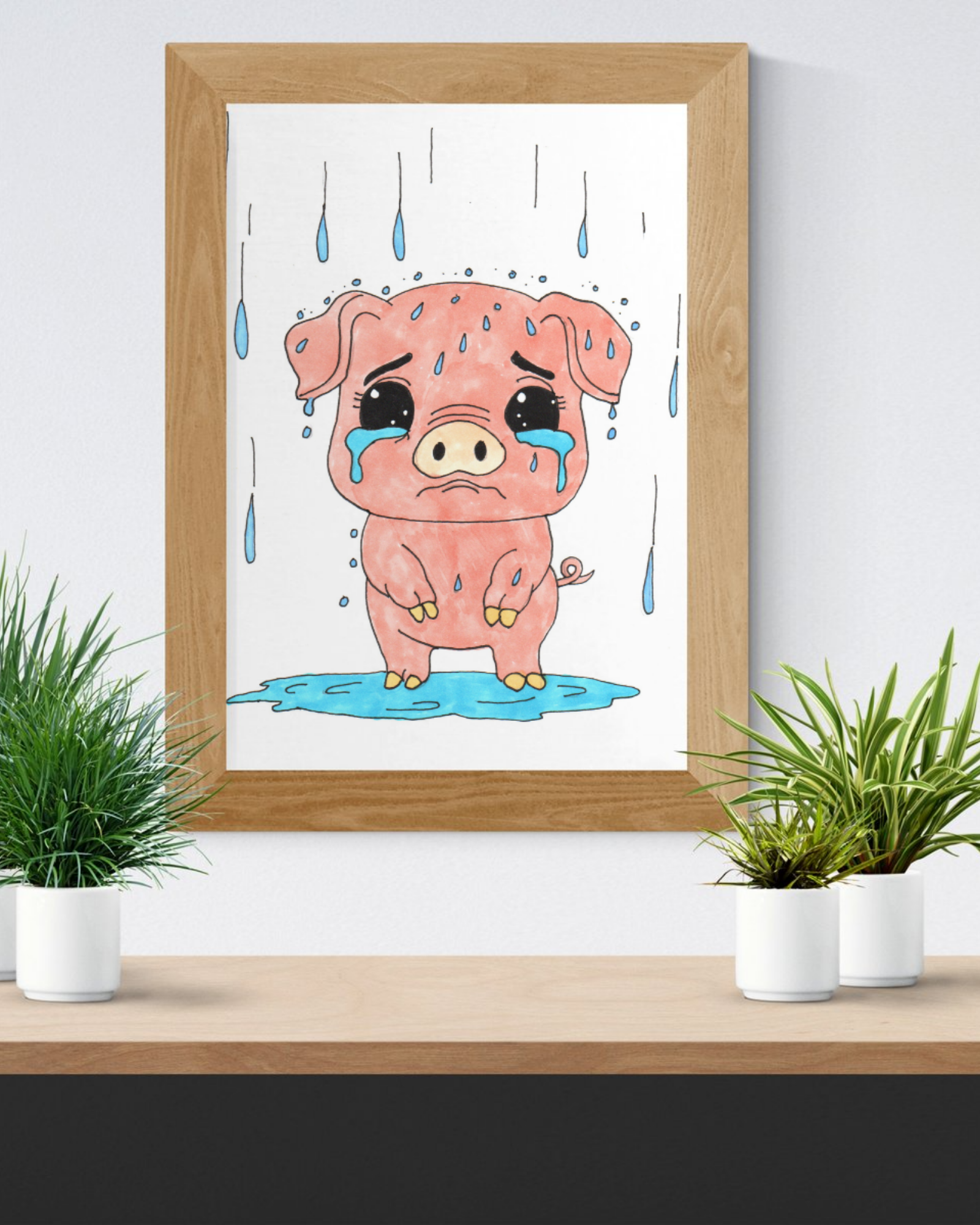 Sad Penny Pig in the Rain Wall Art | Lost and Found Critters