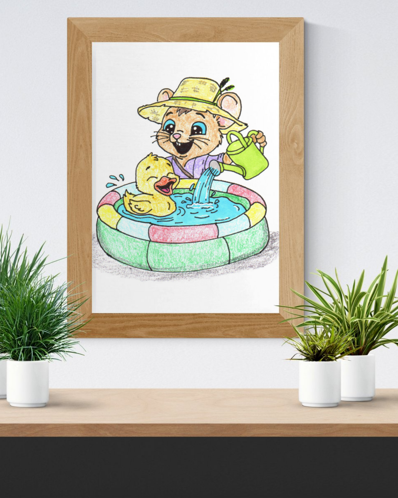 Duck Found Her Pond Print, Happy Duck Wall Art, Hand Drawn Animal Print