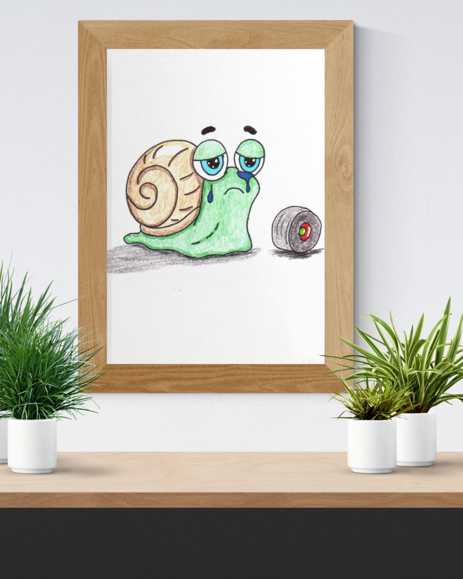 She Lost Her Wheel | Sad Snail Wall Art | Hand Drawn Lost & Found Critter Digital Download