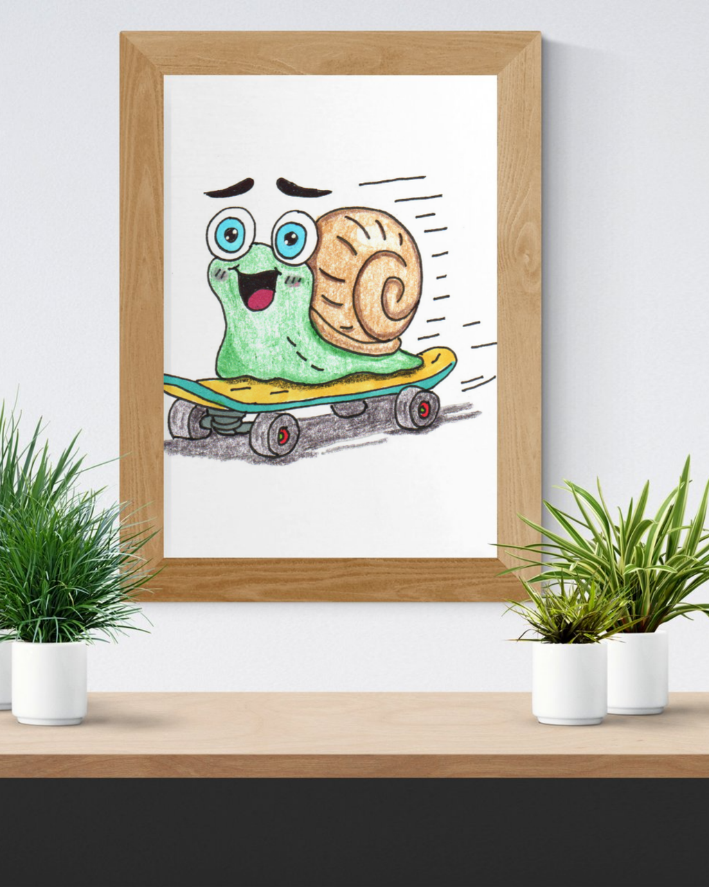 She Found Her Speed | Hand Drawn Snail Print | Cute Skateboard Snail Wall Art