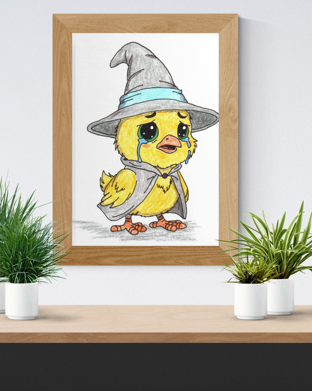 Wizard Chick Lost Her Magic Wand Print | Hand Drawn Fantasy Bird Wall Art