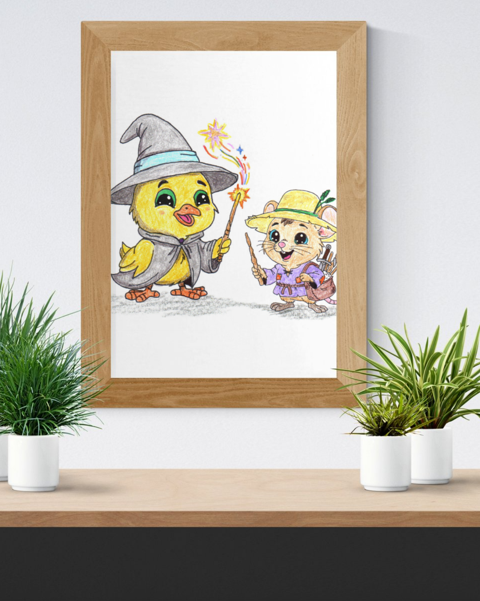 Wizard Chick Found Her Magic Wand | Hand Drawn Baby Chick Fantasy Art Print
