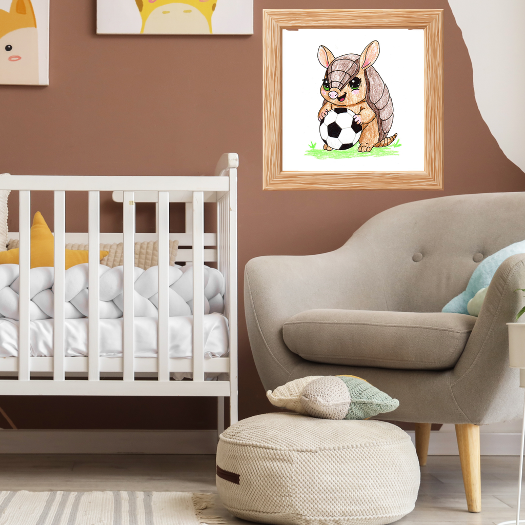 Found Her Soccer Ball Armadillo Print, Cute Woodland Sports Nursery Art
