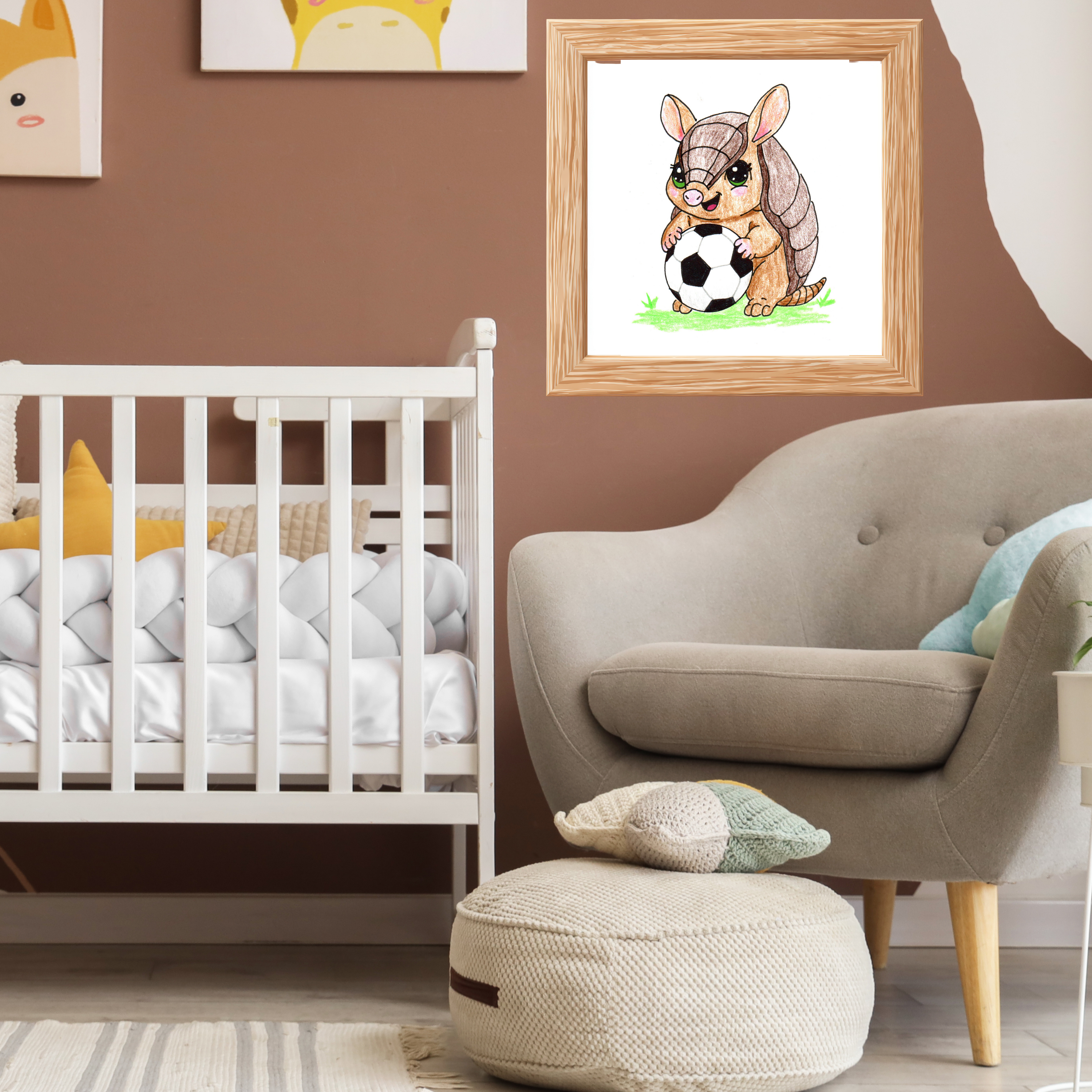 Found Her Soccer Ball Armadillo Print, Cute Woodland Sports Nursery Art
