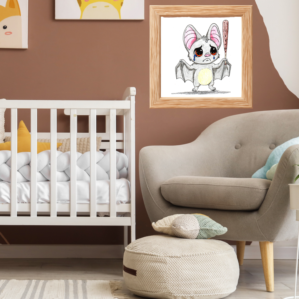 Lost His Baseball Bat Print | Sad Bat Wall Art | Lost & Found Critter 8x10 Print
