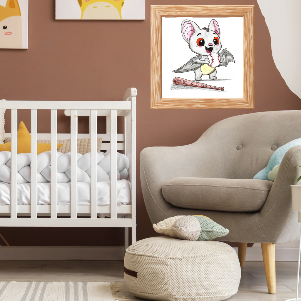 Found His Baseball Print | Happy Bat Wall Art | Lost & Found Critter Baseball Art
