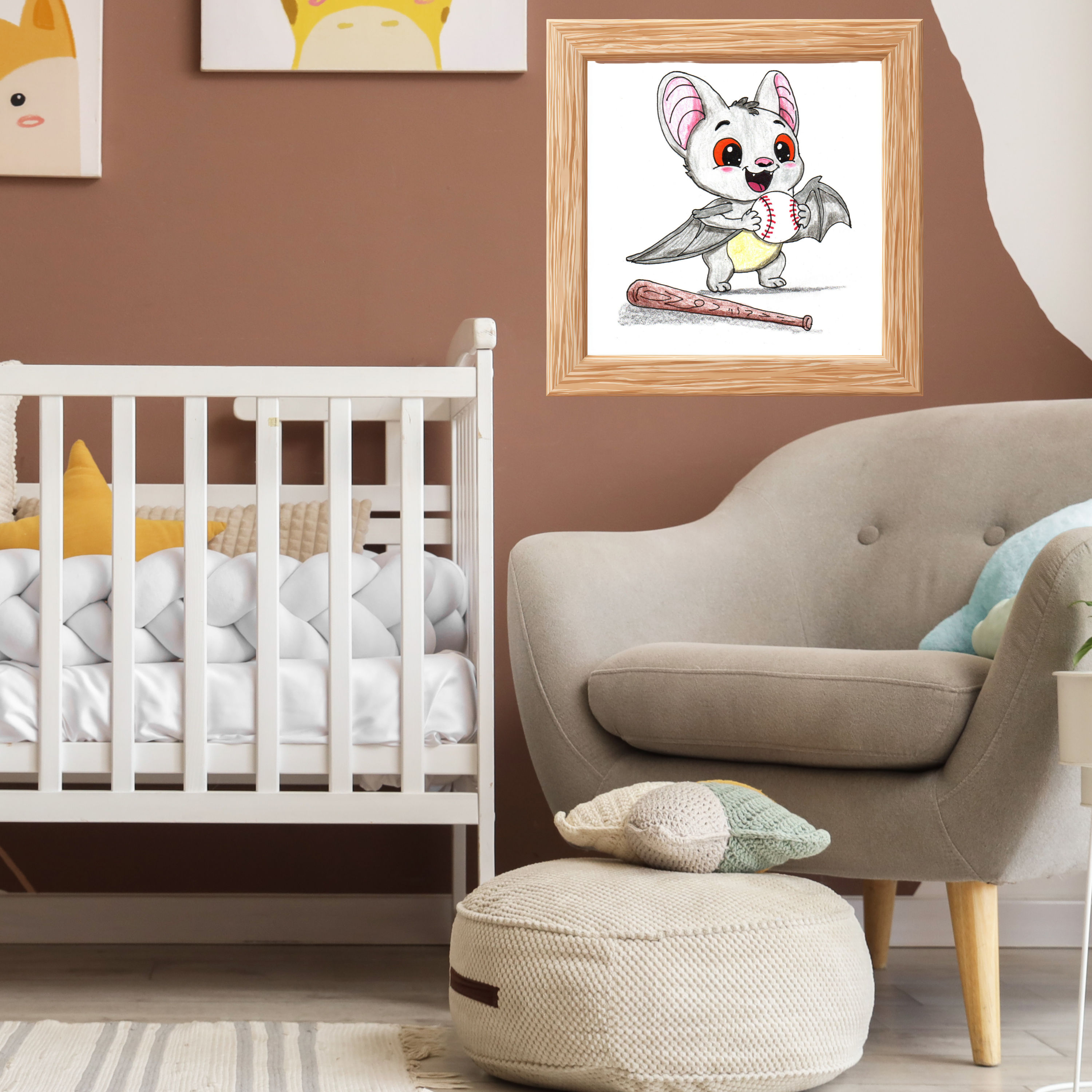 Found His Baseball Print | Happy Bat Wall Art | Lost & Found Critter Baseball Art