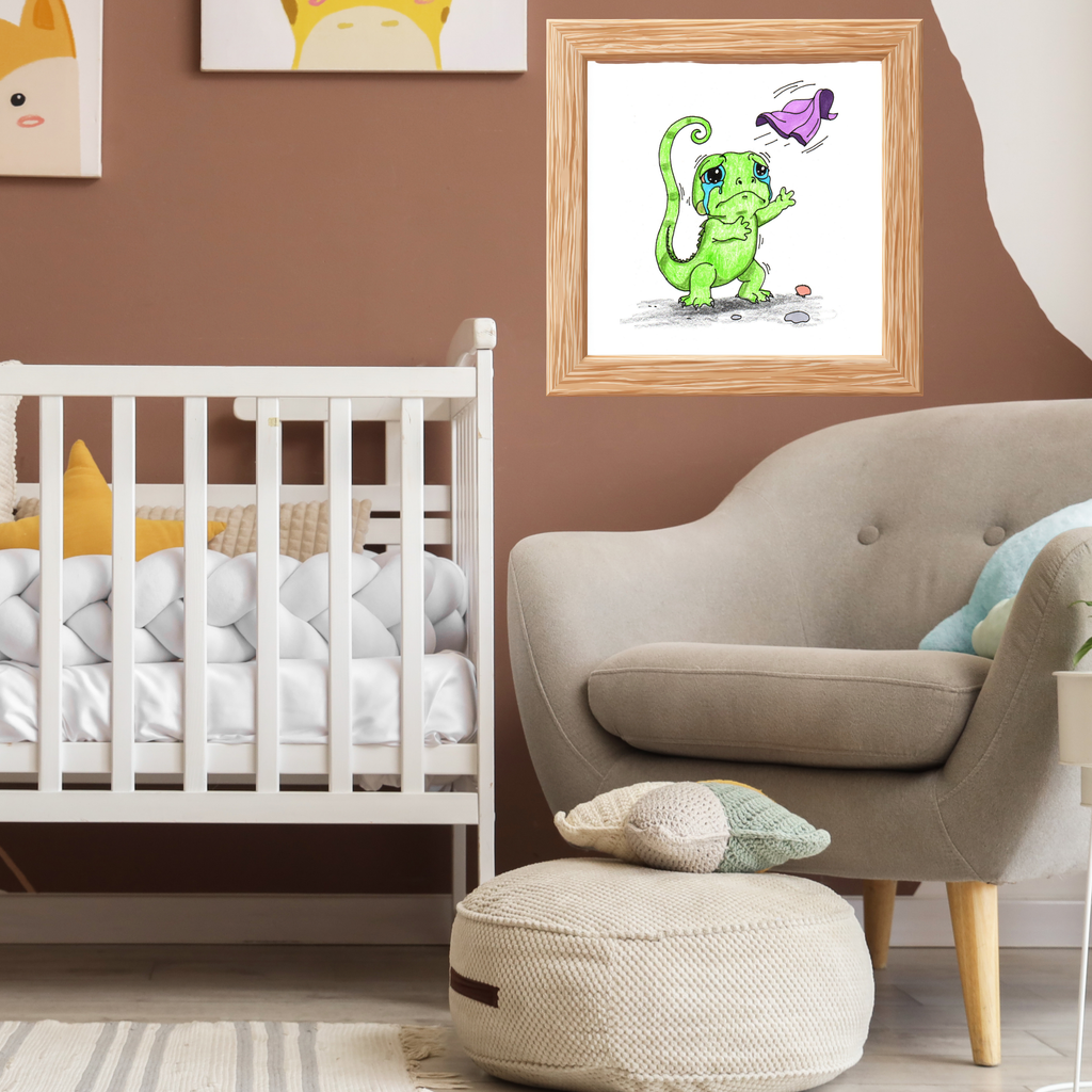Sad Lizard Blanket Story Print, Hand Drawn Nursery Wall Art