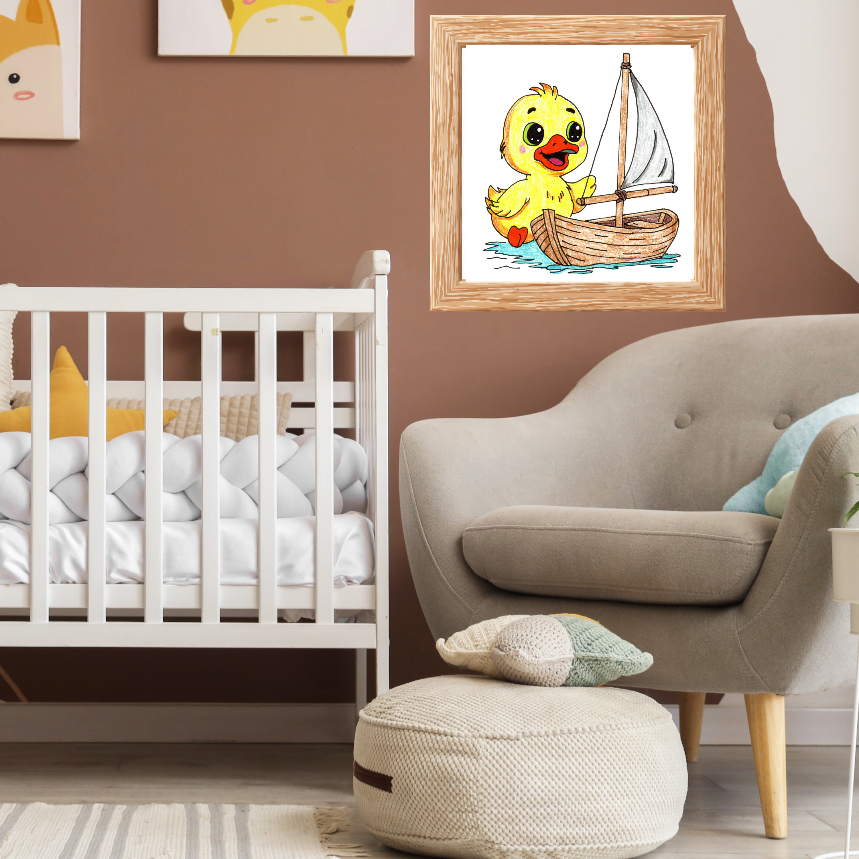 Happy Duckling with Repaired Boat Print | Hand Drawn Lost & Found Critter Wall Art