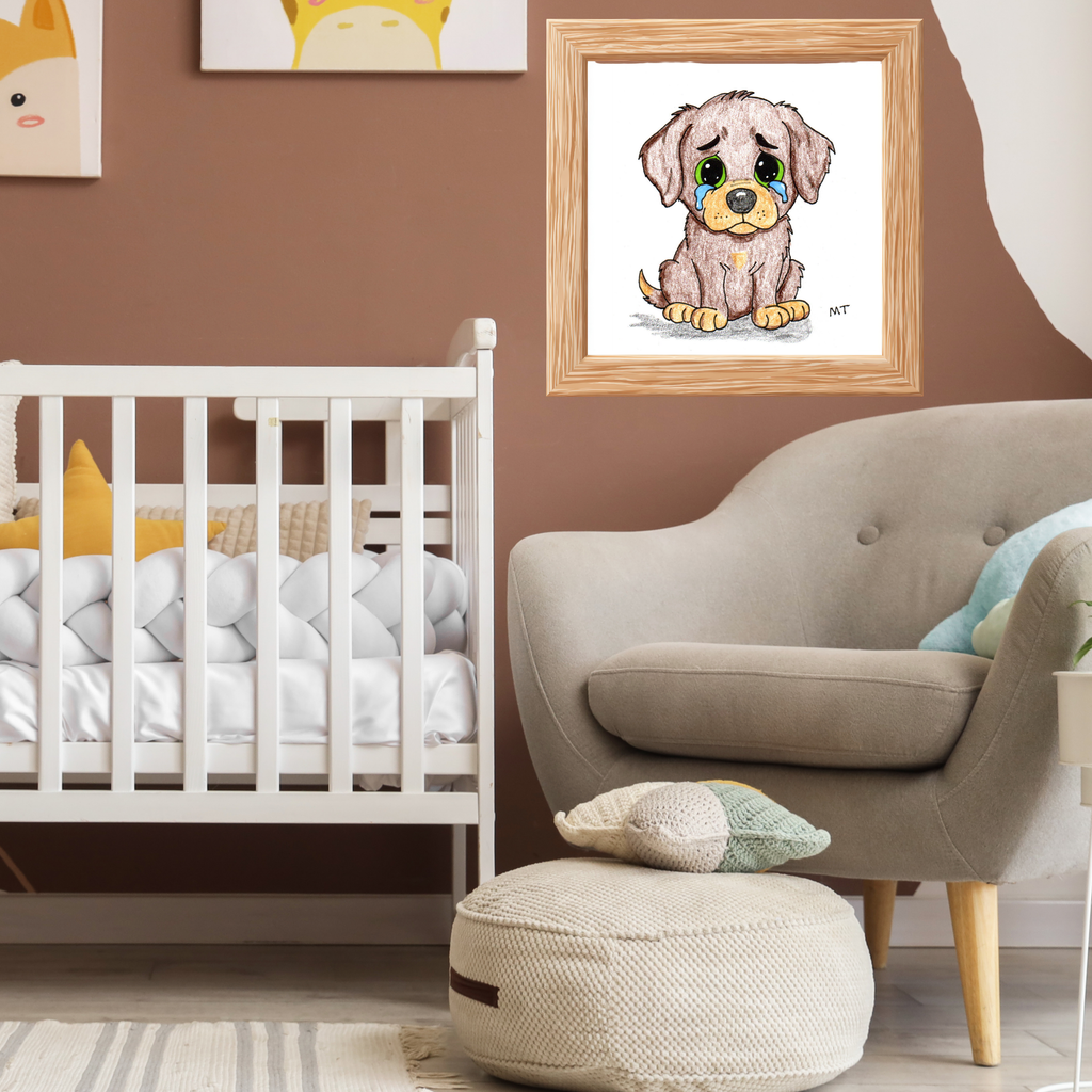 Sad Puppy Wall Art Print, Hand Drawn Dog Illustration, Lost Bone Puppy, Nursery Decor, Kids Room Art