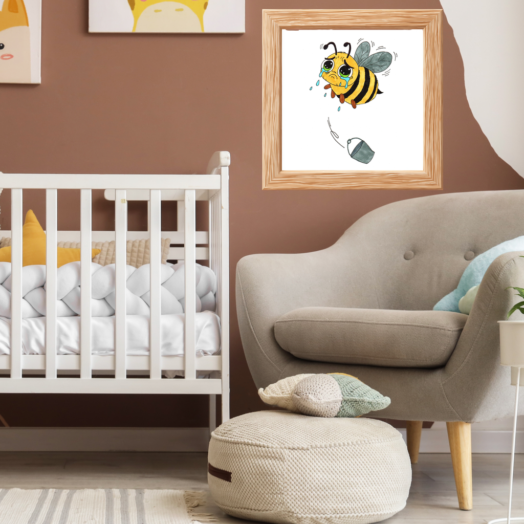 Bee Lost Her Bucket Print, Sad Bumblebee Wall Art, Hand Drawn Bee Illustration, Whimsical Insect Decor, Nursery Art, Lost and Found Critters