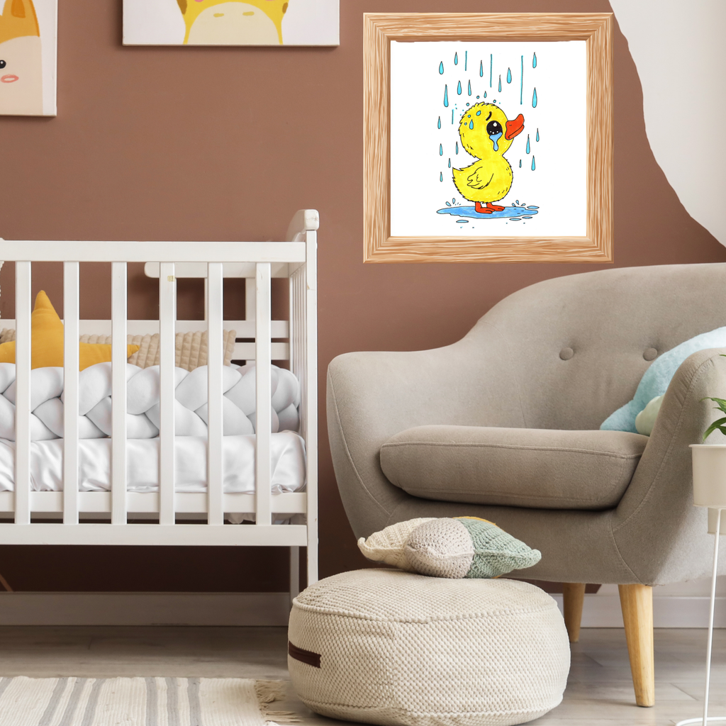 Duckling in the Rain Print, Sad Duck Wall Art, Hand Drawn Duckling Illustration, Rainy Day Nursery Decor, Whimsical Animal Art