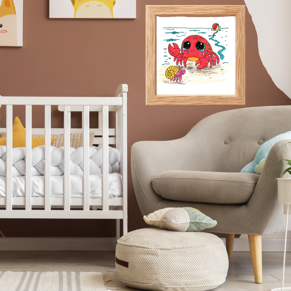 Crab - Sad Crab Finds a New Friend Print, Hand Drawn Crab Wall Art, Beach Friendship Decor, Whimsical Ocean Animal Illustration
