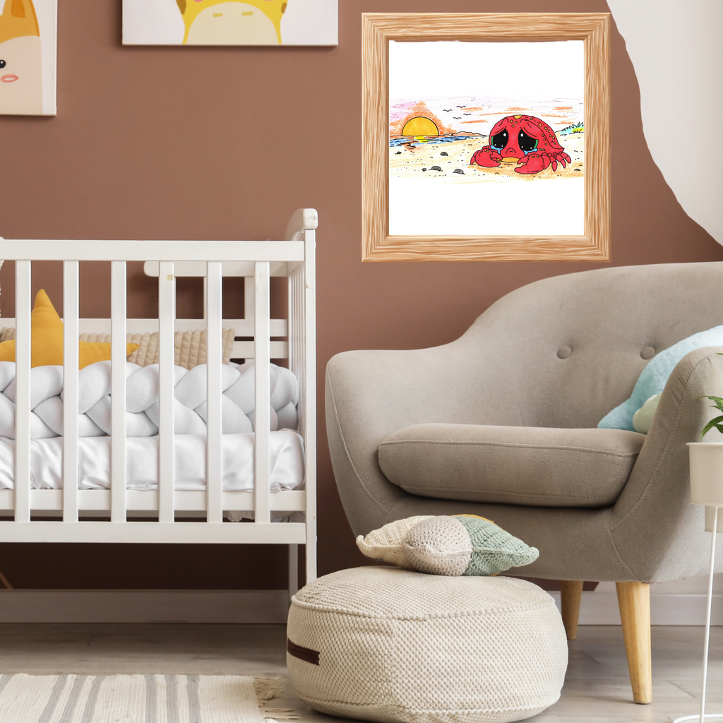 Crab - Sad Crab Searched all Day Print, Hand Drawn Crab Wall Art, Whimsical Nursery Decor, Woodland Animal Illustration