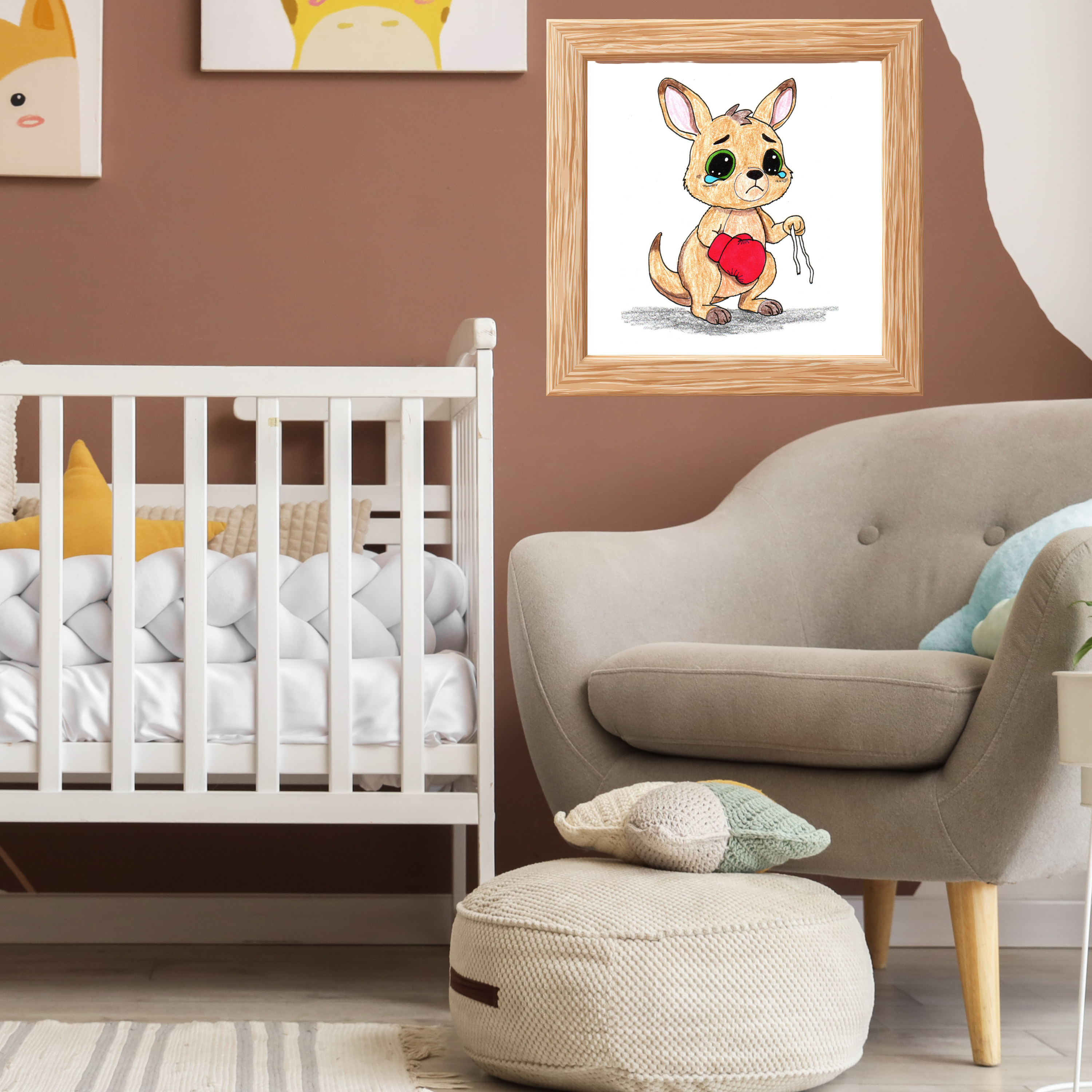 Lost & Found Kangaroo Print | She Lost It Boxing Kangaroo Wall Art | Hand Drawn Animal Decor