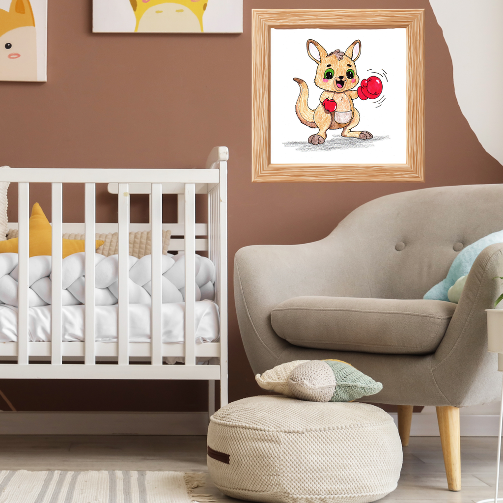 Lost & Found Critters | Kangaroo Found Her Glove Print | Hand Drawn Happy Kangaroo Wall Art | Cute Animal Nursery Decor