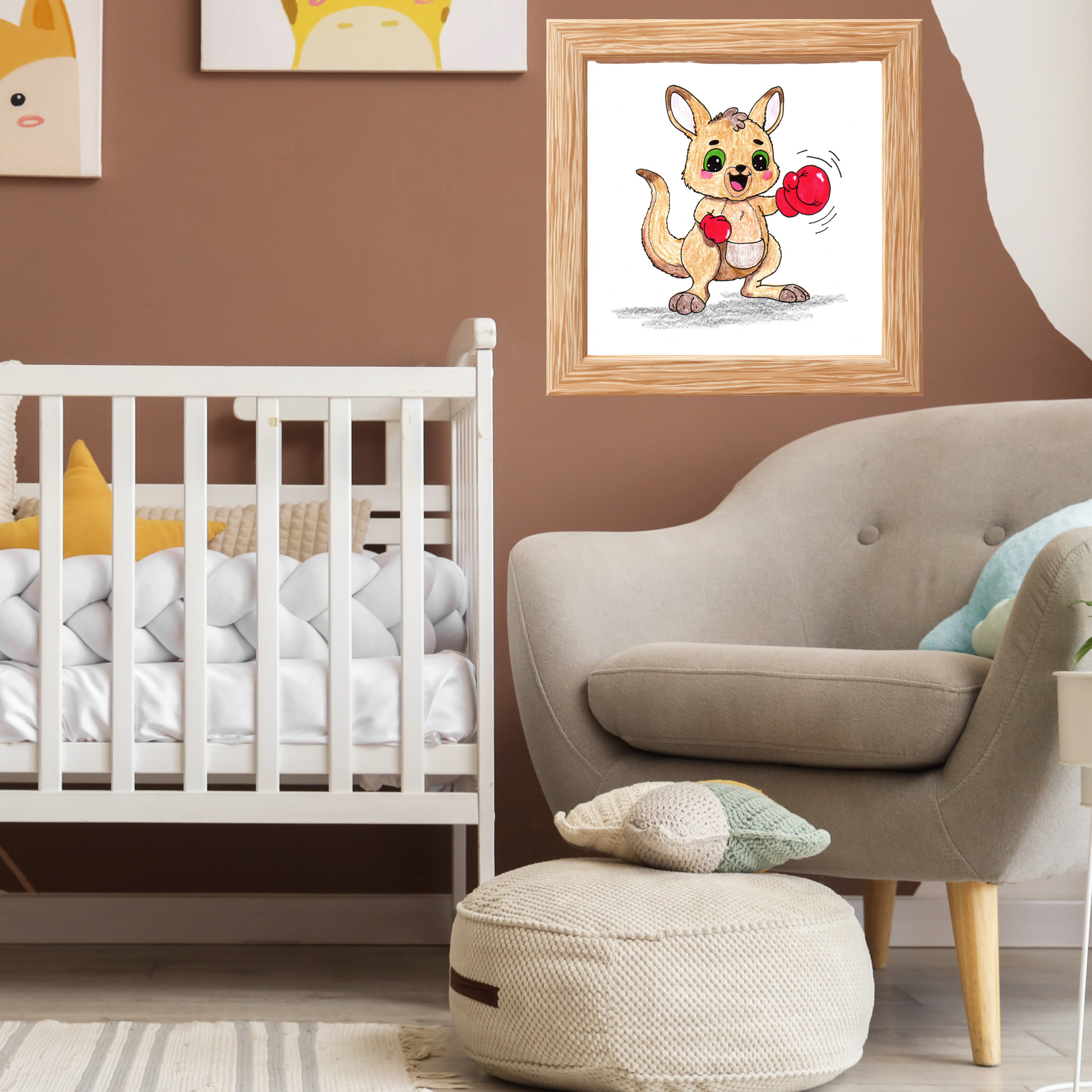 Lost & Found Critters | Kangaroo Found Her Glove Print | Hand Drawn Happy Kangaroo Wall Art | Cute Animal Nursery Decor