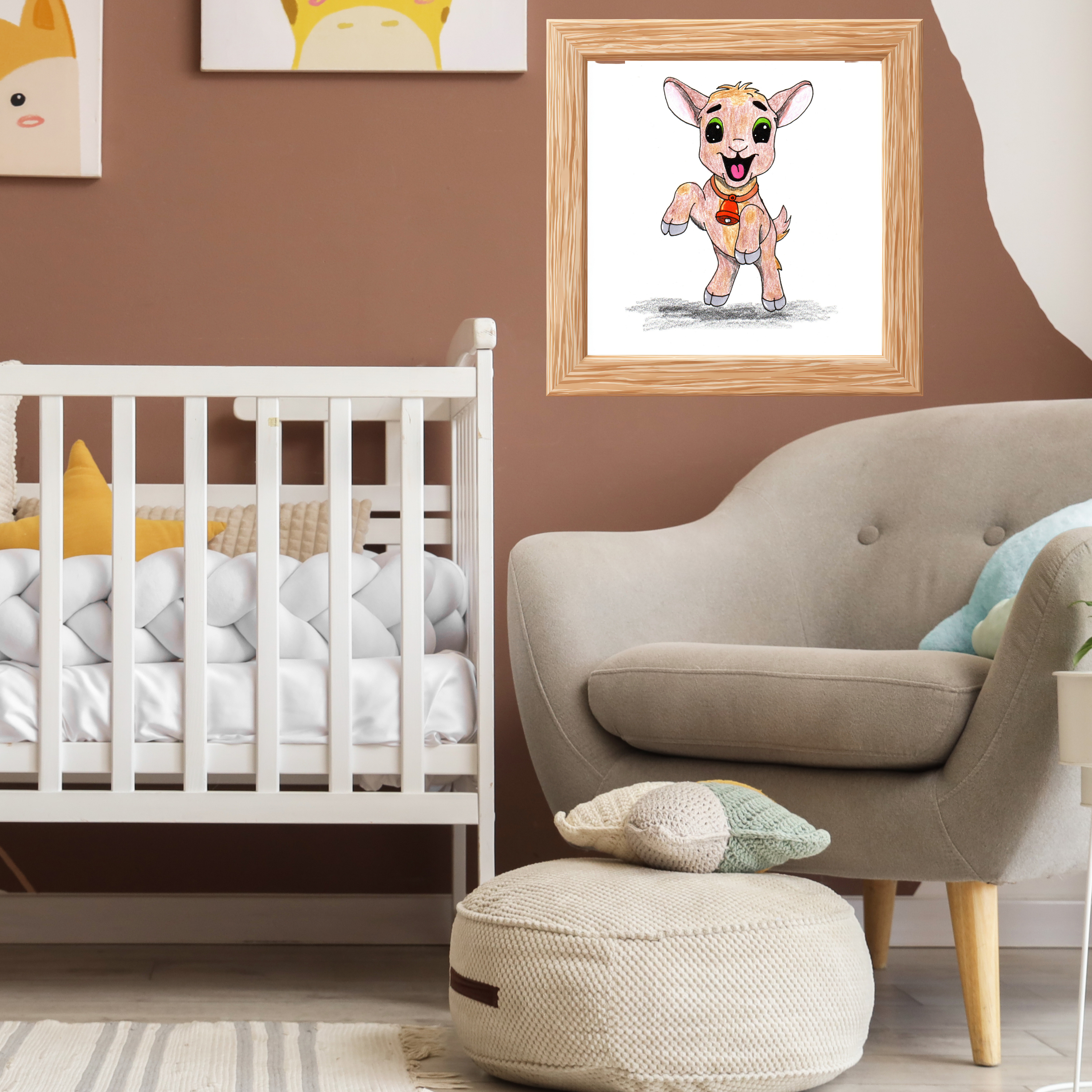 Lost & Found Goat Print | She Found Her Bell Farm Animal Wall Art | Hand Drawn Critter Decor