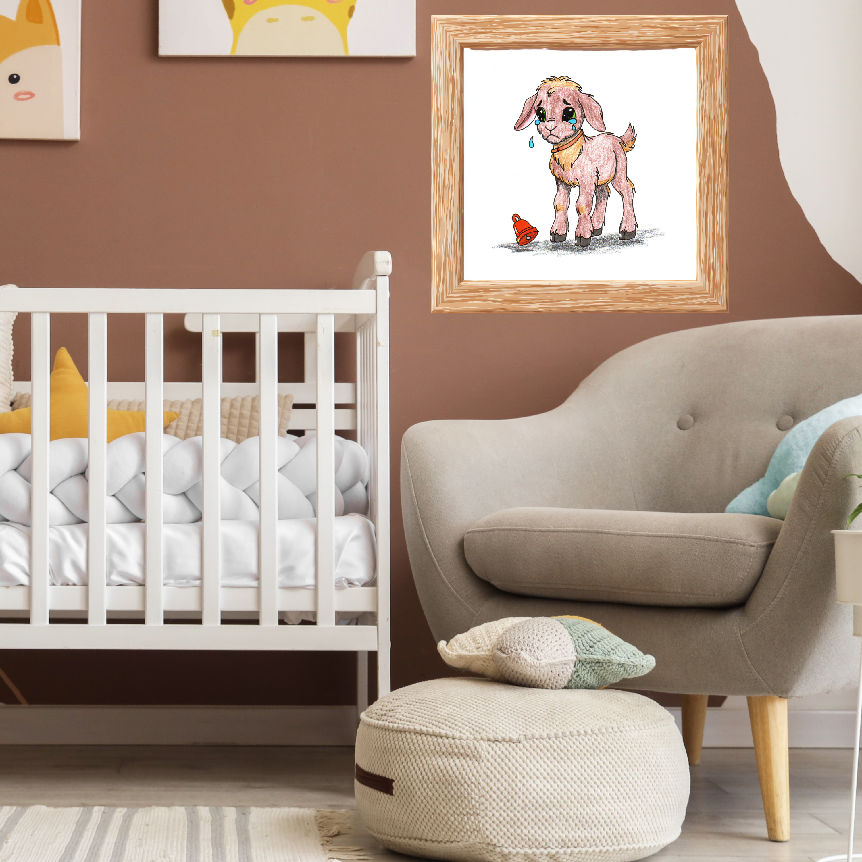Lost & Found Goat Print | She Lost Her Bell Farm Animal Wall Art | Hand Drawn Critter Decor