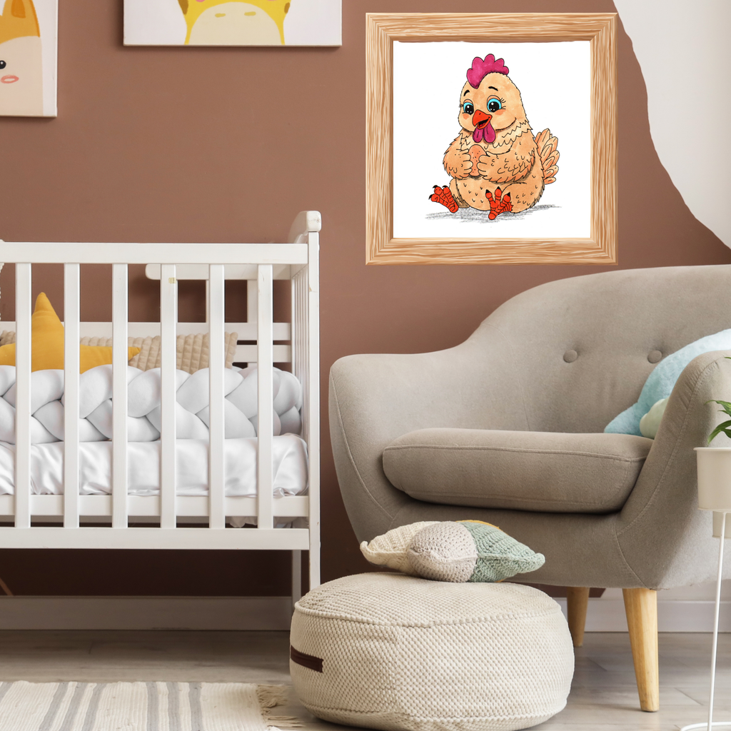 Hen Found Her Egg Print, Hand Drawn Chicken Wall Art, Farm Animal Nursery Decor, Happy Hen Illustration