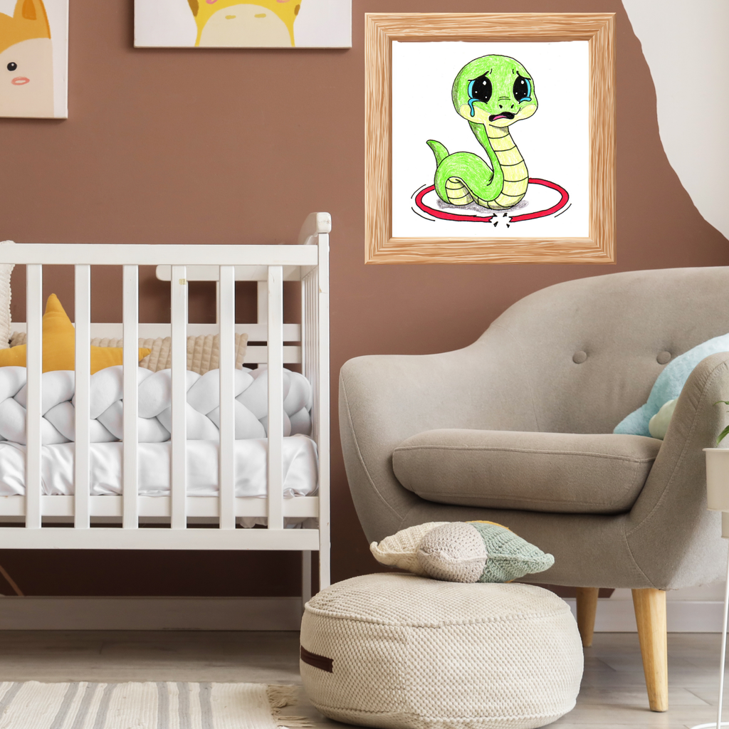 Snake Lost Her Hula Hoop | Hand Drawn Snake Art Print | Cute Sad Snake Wall Decor