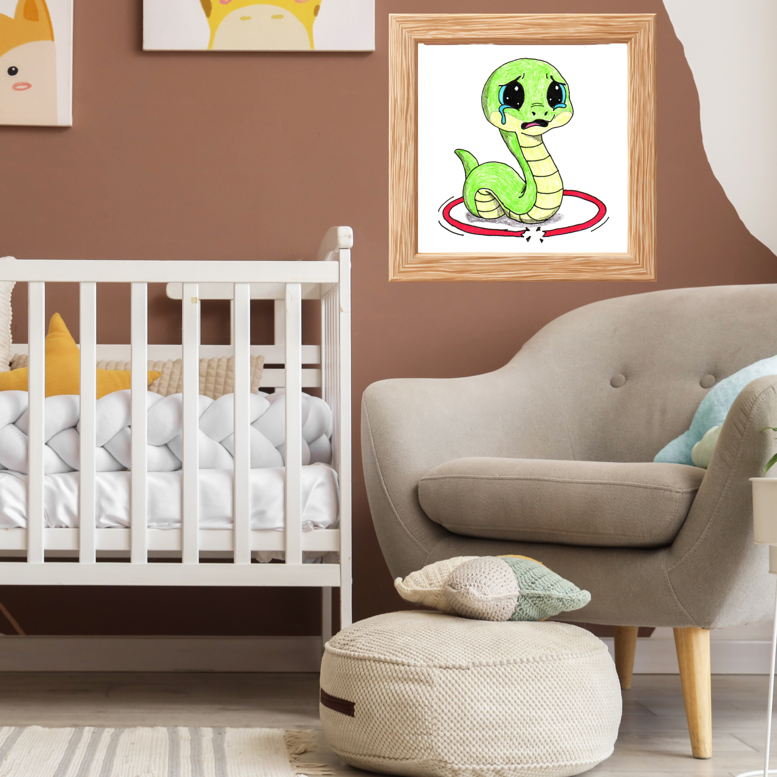 Snake Lost Her Hula Hoop | Hand Drawn Snake Art Print | Cute Sad Snake Wall Decor
