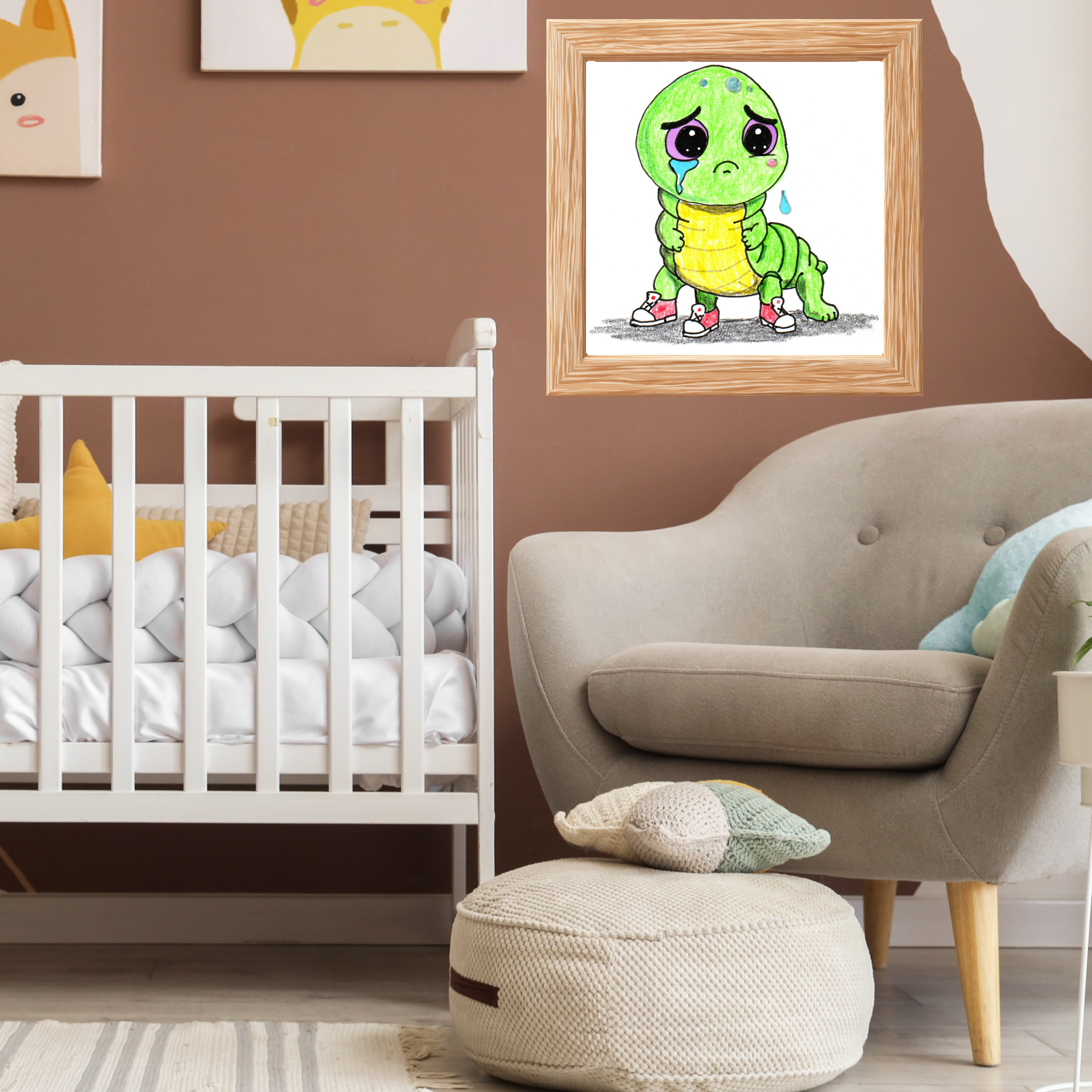 Lost Shoe Inchworm Print | Hand Drawn Cute Inchworm Wall Art